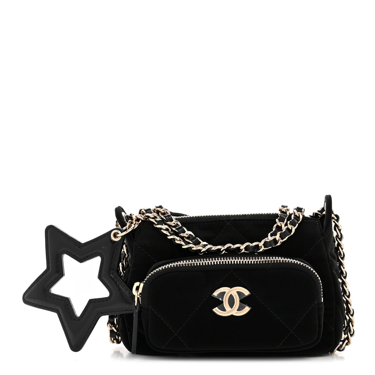 Velvet Effect Nylon Shiny Crumpled Calfskin Mini Quilted Chanel 25 Clutch With Chain Black