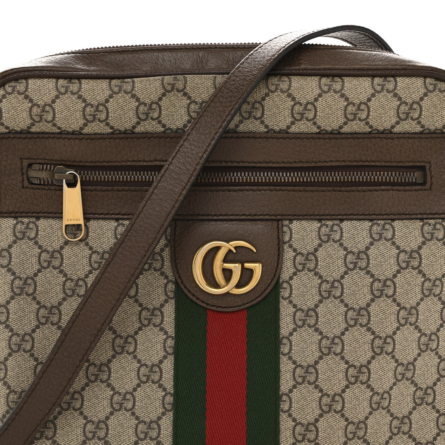 GG Supreme Monogram Web Medium Ophidia Messenger Bag Brown