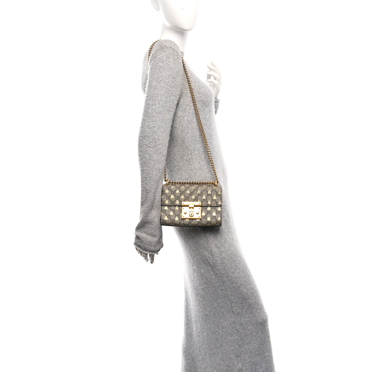 GG Supreme Monogram Bees Small Padlock Shoulder Bag Black