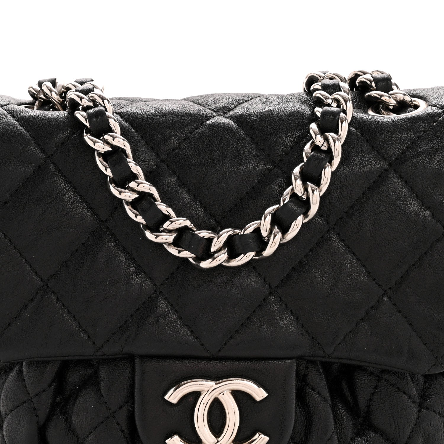 Washed Lambskin Quilted Mini Chain Around Flap Black