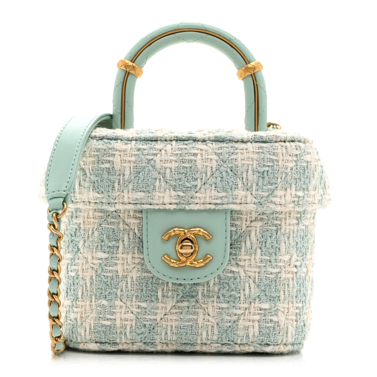 Tweed Handle Crush Small Vanity Case Light Green