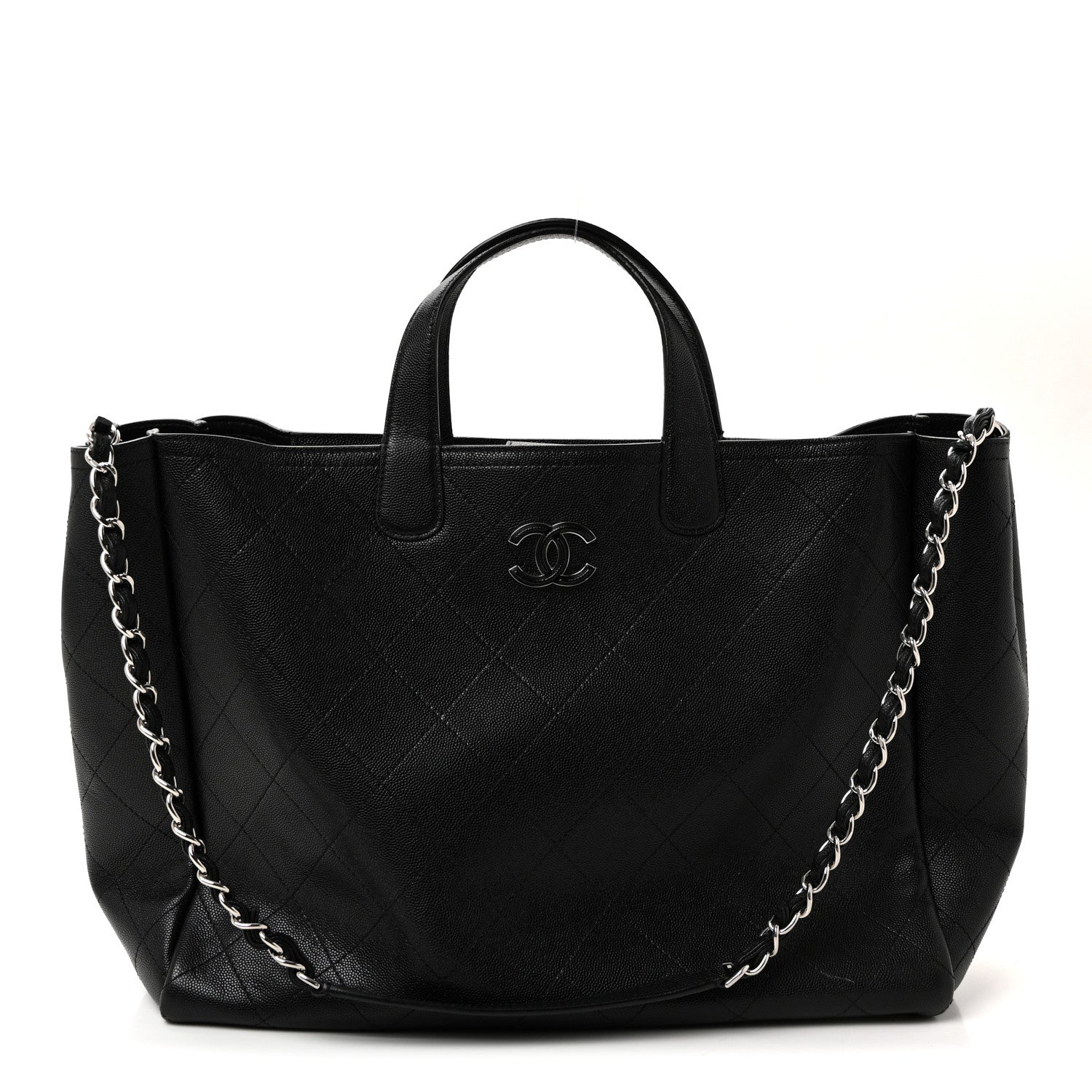 Caviar Stitched Large Shopping Tote Black