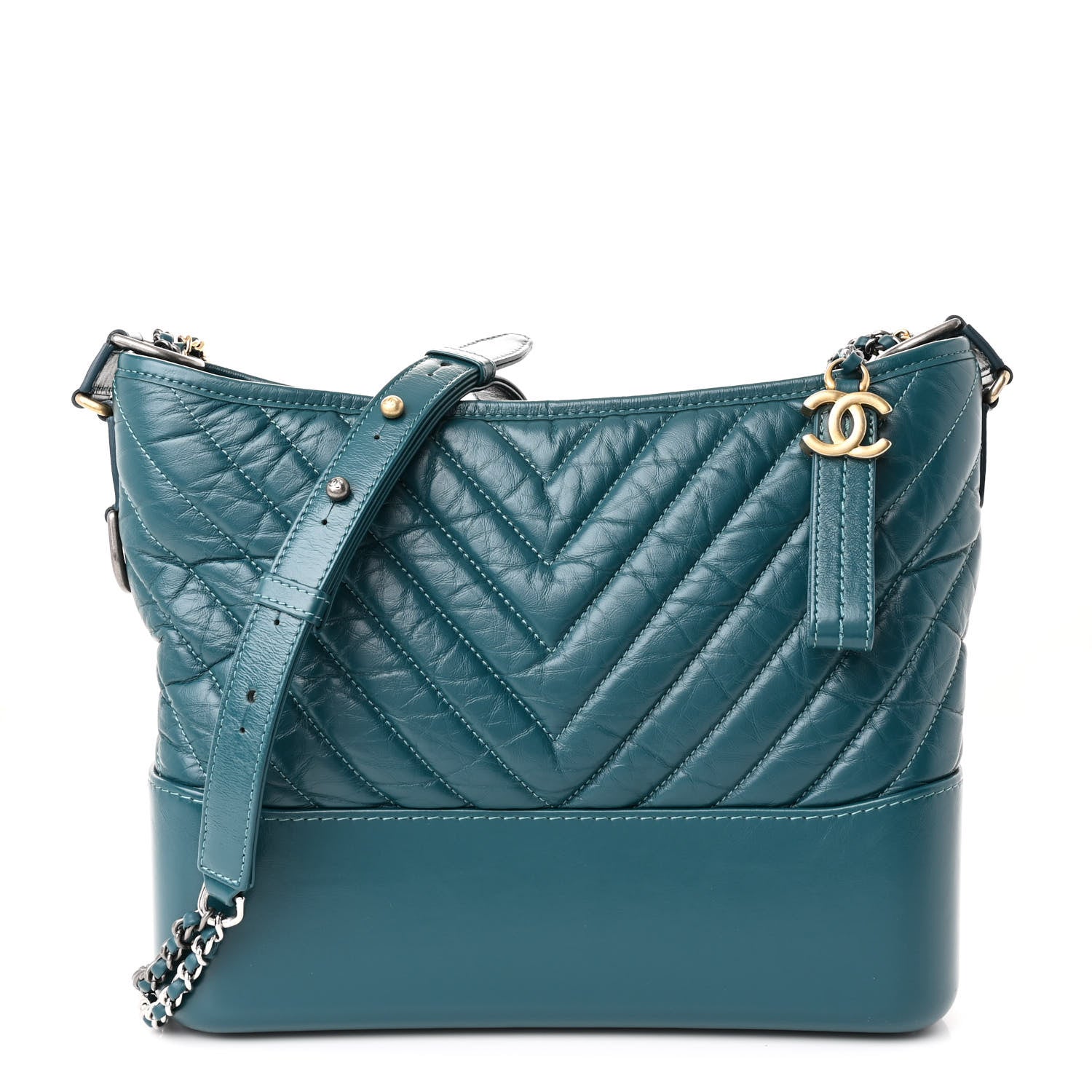 Aged Calfskin Chevron Quilted Medium Gabrielle Hobo Green