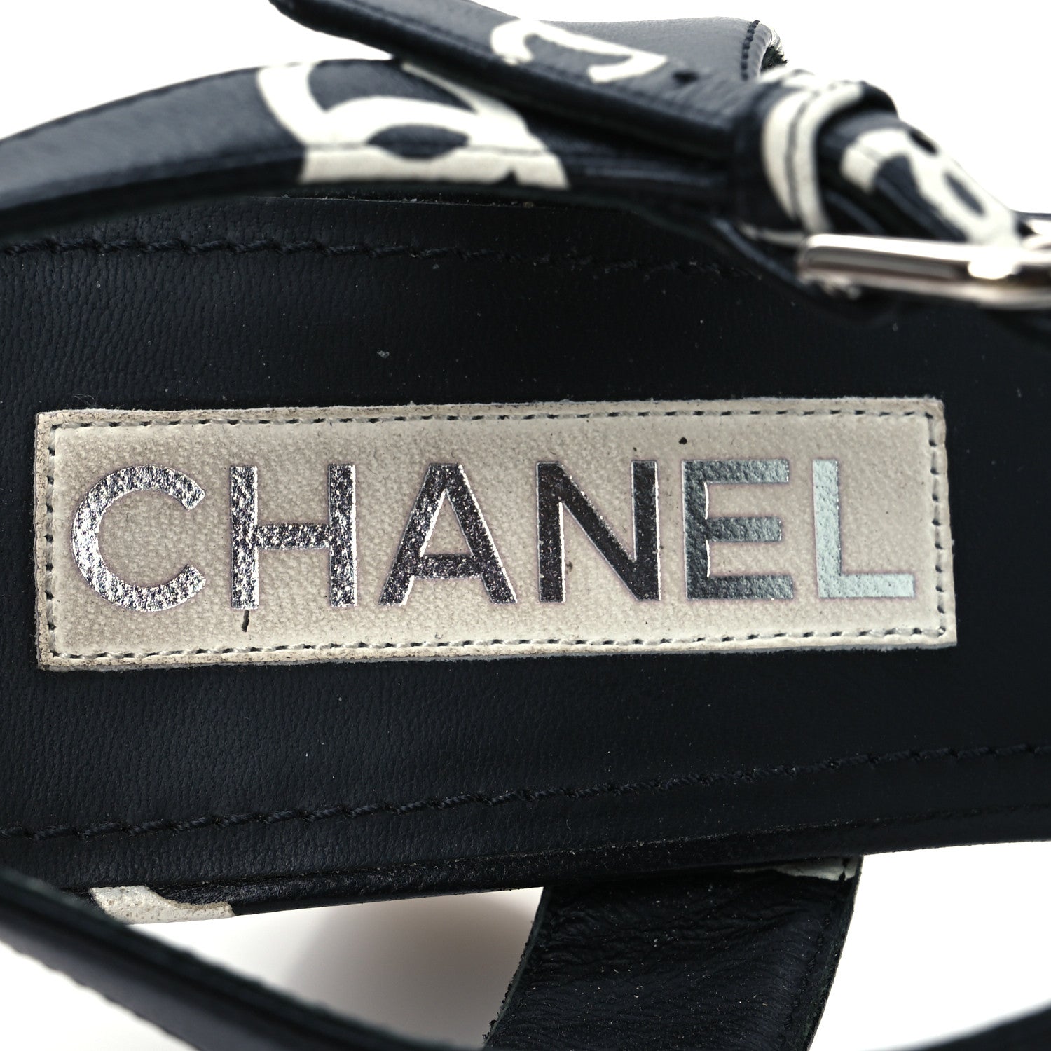 Printed Lambskin Coco Beach Platform Sandals 39 Black White