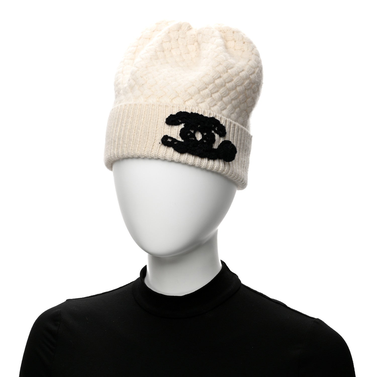 Cashmere CC Knitted Beanie Hat Black White