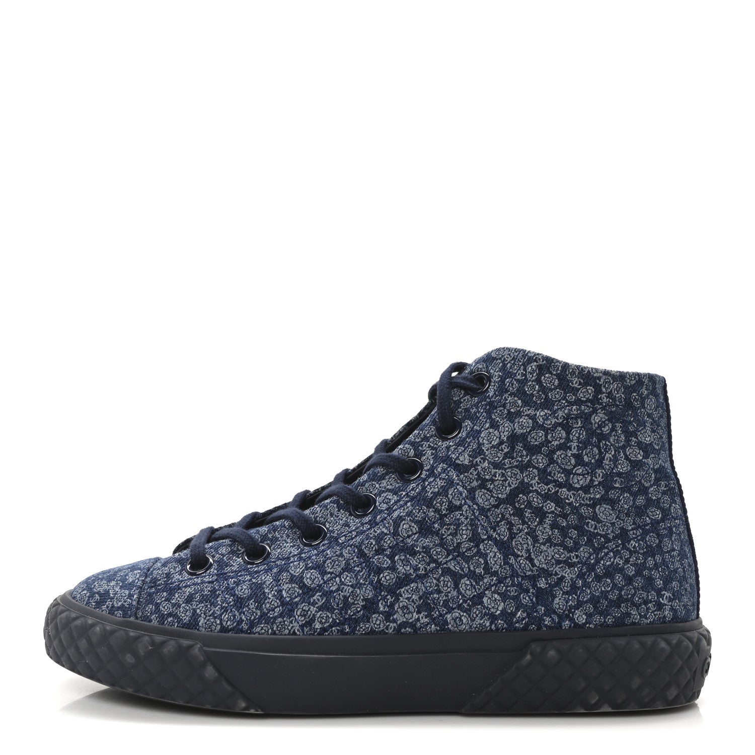 Printed Denim Quilted High Top Sneakers 37.5 Dark Blue