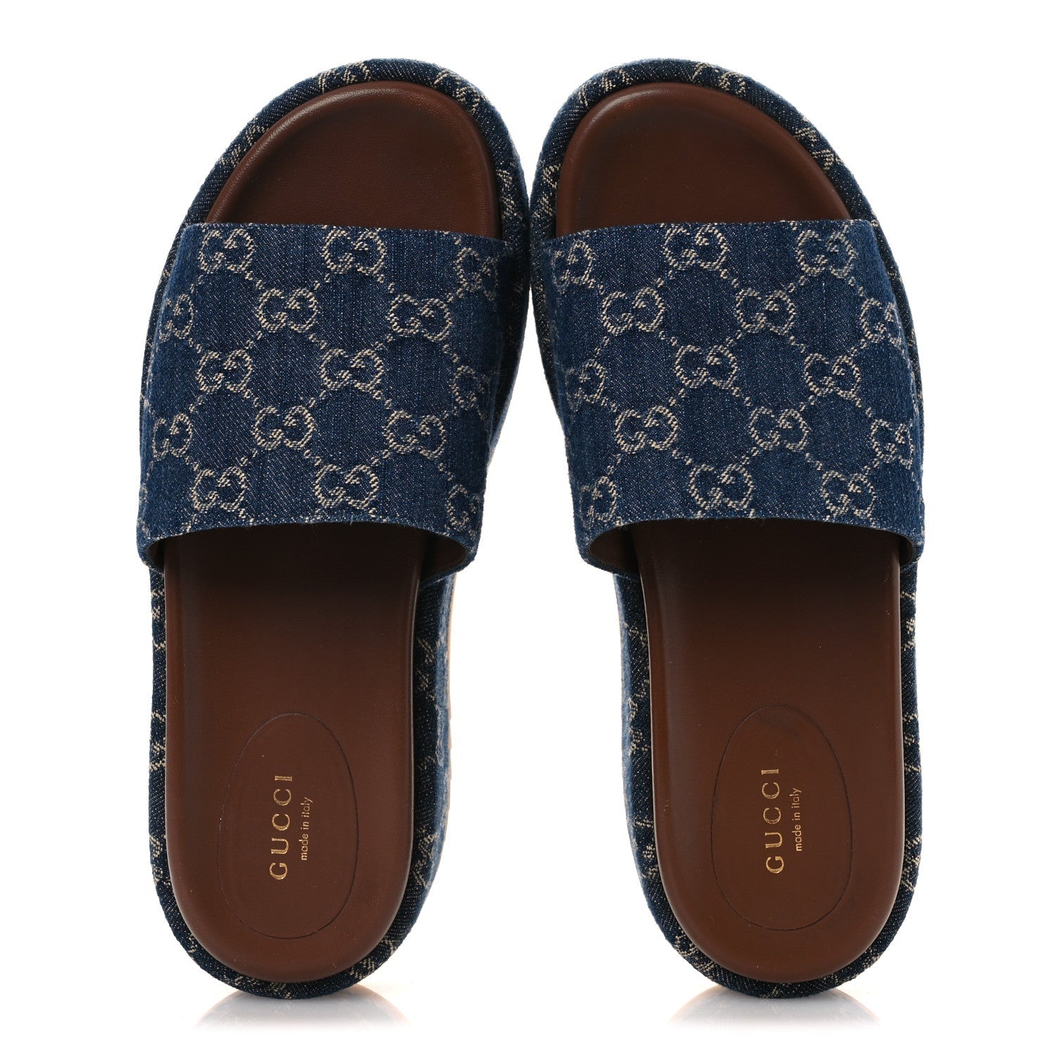 New Denim GG Monogram Angelina Platform 55mm Slide Sandals 39.5 Blue Tea