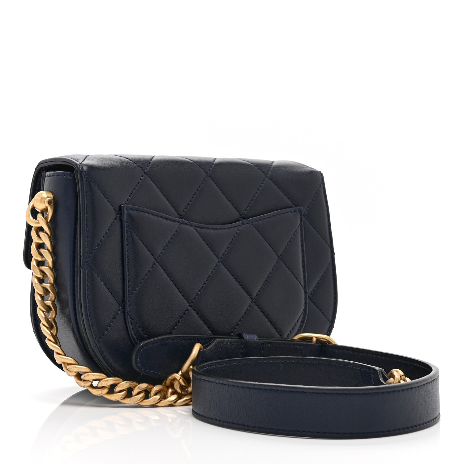 Calfskin Quilted Moon Messenger Navy