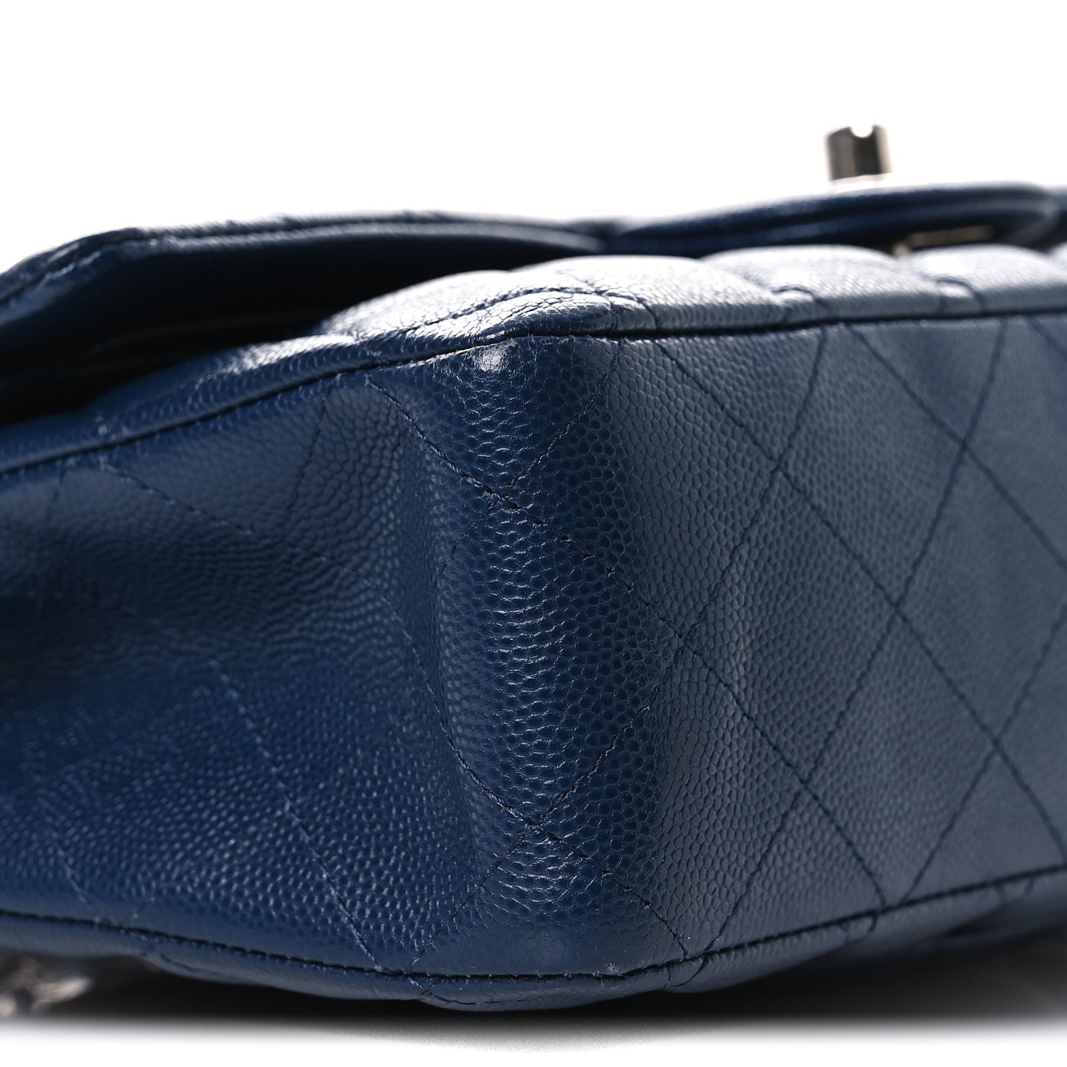 Caviar Quilted Medium Double Flap Navy
