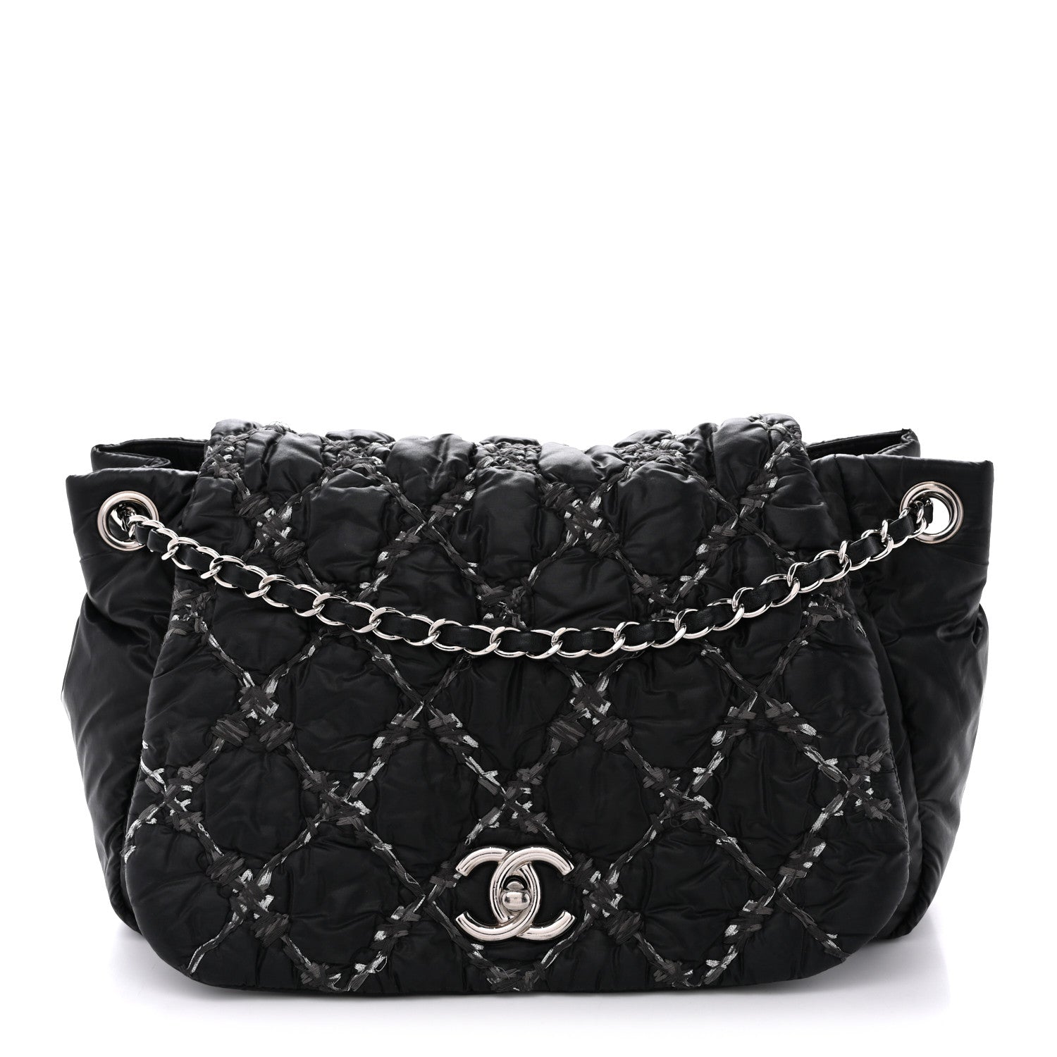 Nylon Quilted Tweed Stitch Bubble Flap Black