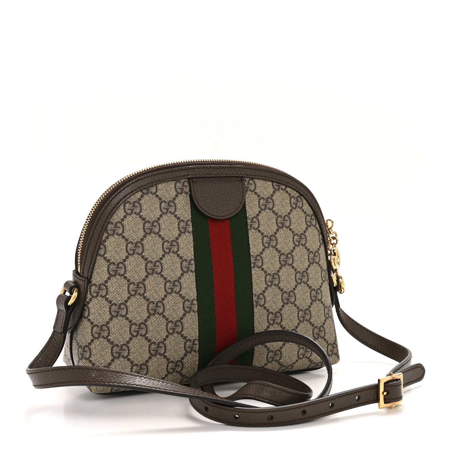 GG Supreme Monogram Textured Dollar Calfskin Web Small Ophidia Dome Shoulder Bag Beige Ebony New Acero