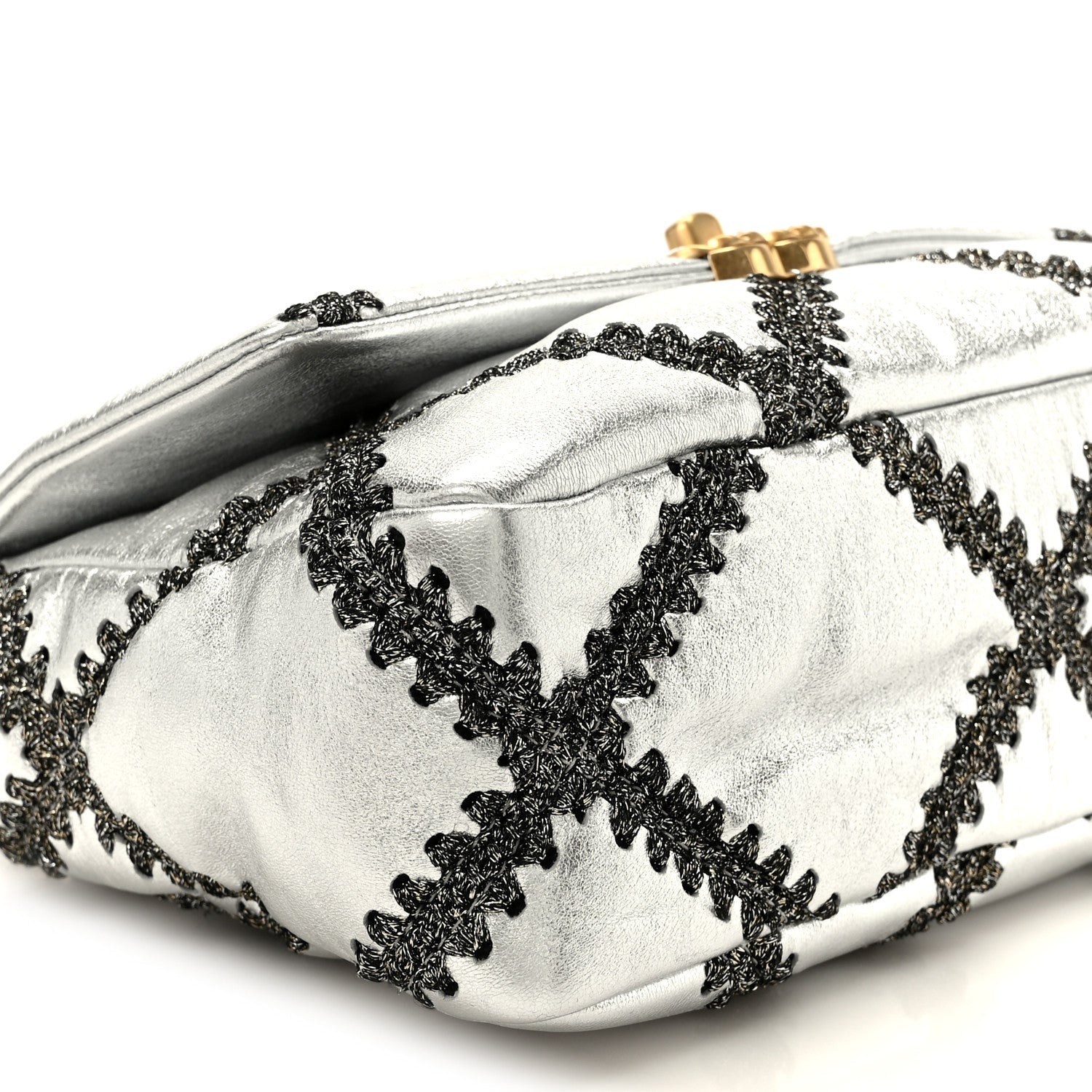Metallic Calfskin Crochet Medium Chanel 19 Flap Silver