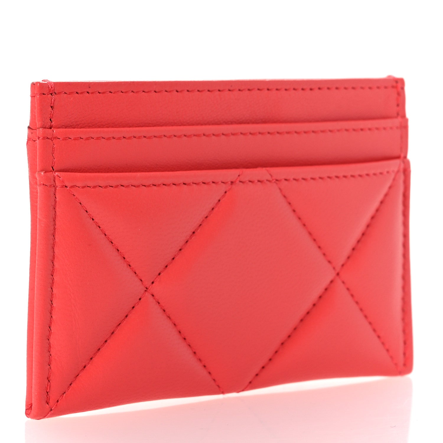 Lambskin Quilted Chanel 19 Card Holder Dark Pink