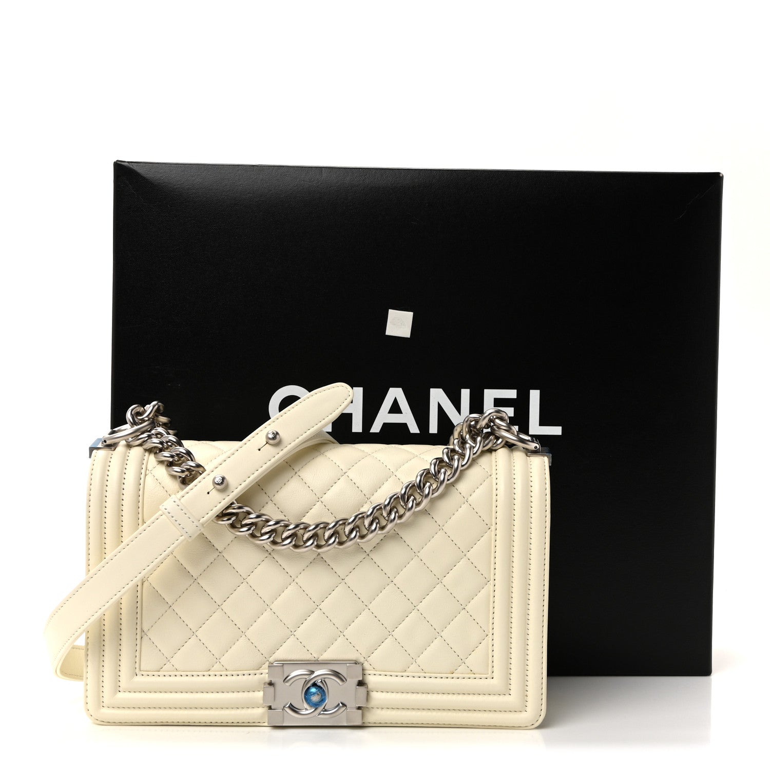 Calfskin Quilted Medium Boy Flap White