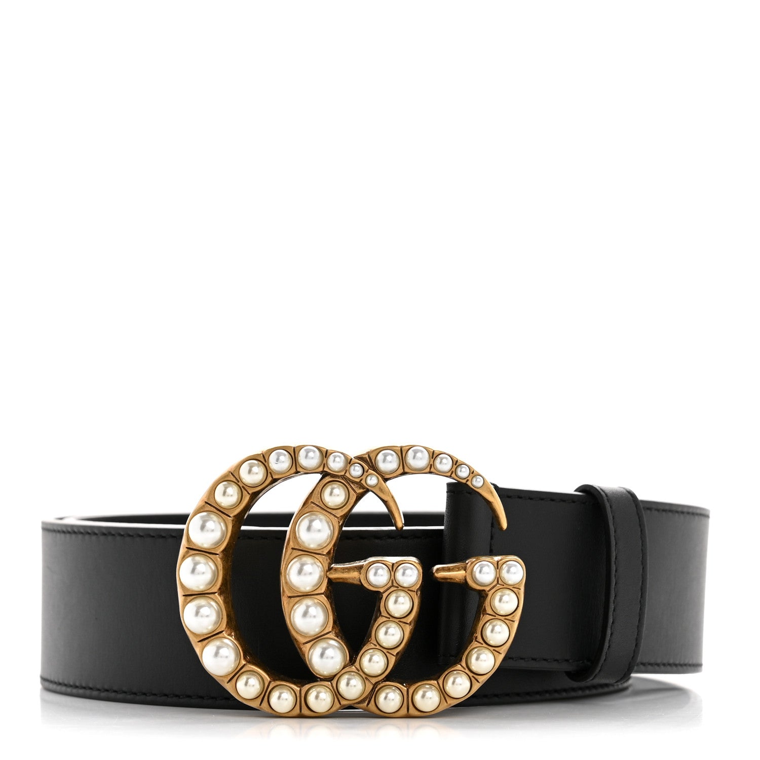 Moon Calfskin Pearl Double G 40mm 75 30 Belt Black Cream