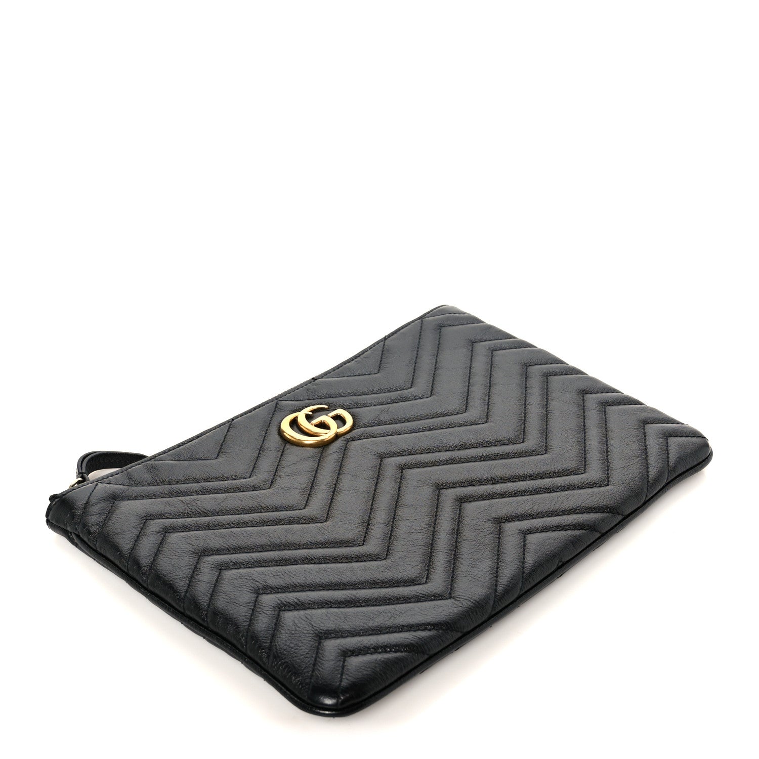 Azalea Calfskin Matelasse Heart GG Marmont Zip Pouch Black