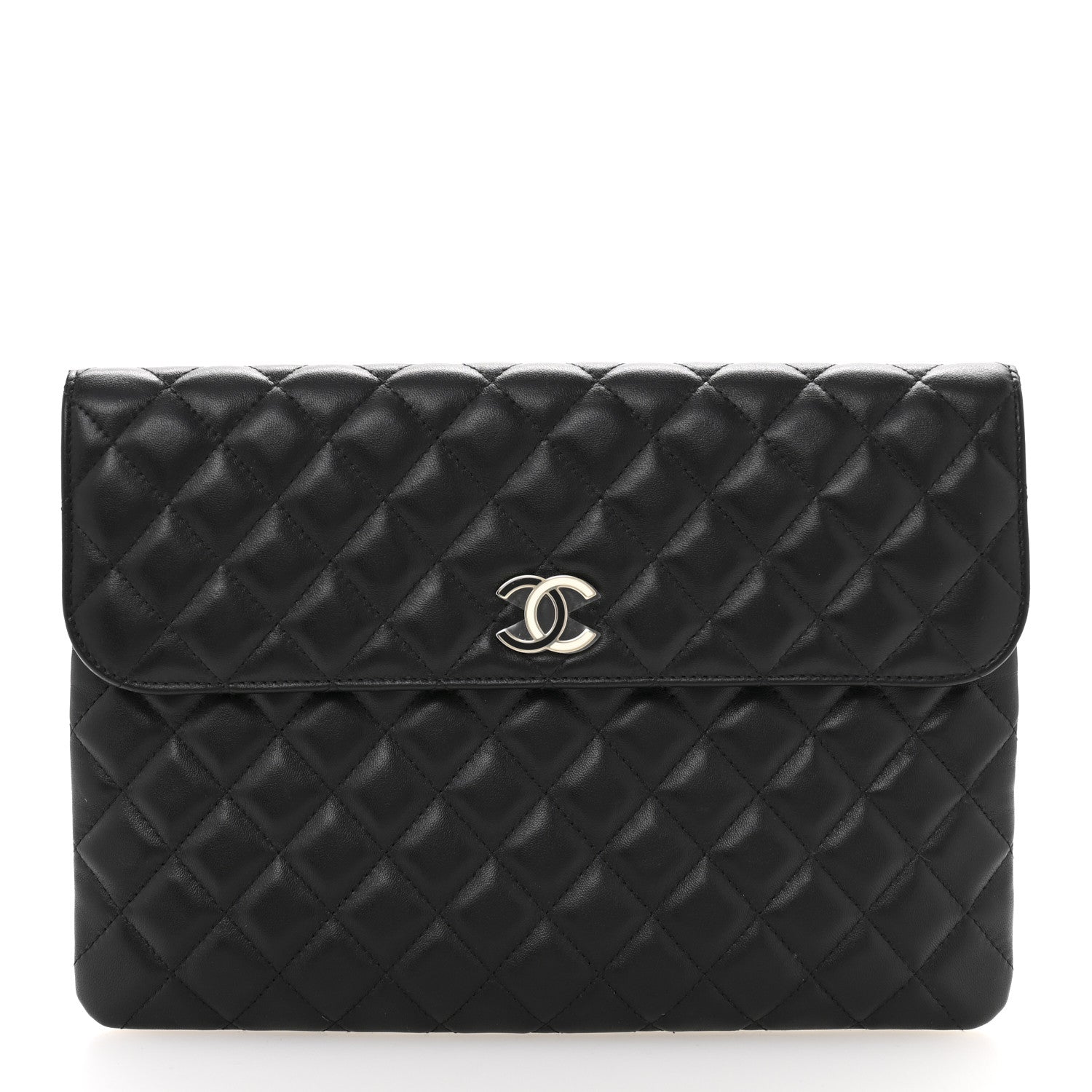 Lambskin Enamel Quilted Document Portfolio Holder Black
