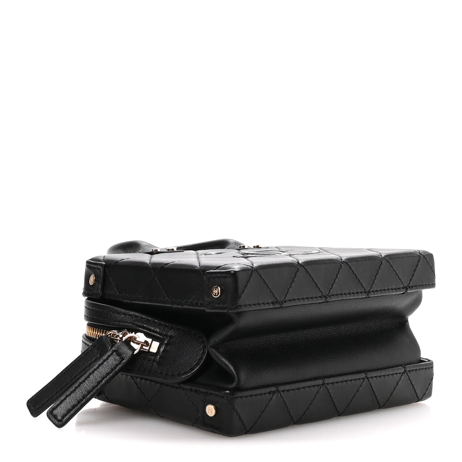 Calfskin Quilted Small Studded Square Vanity Case Black