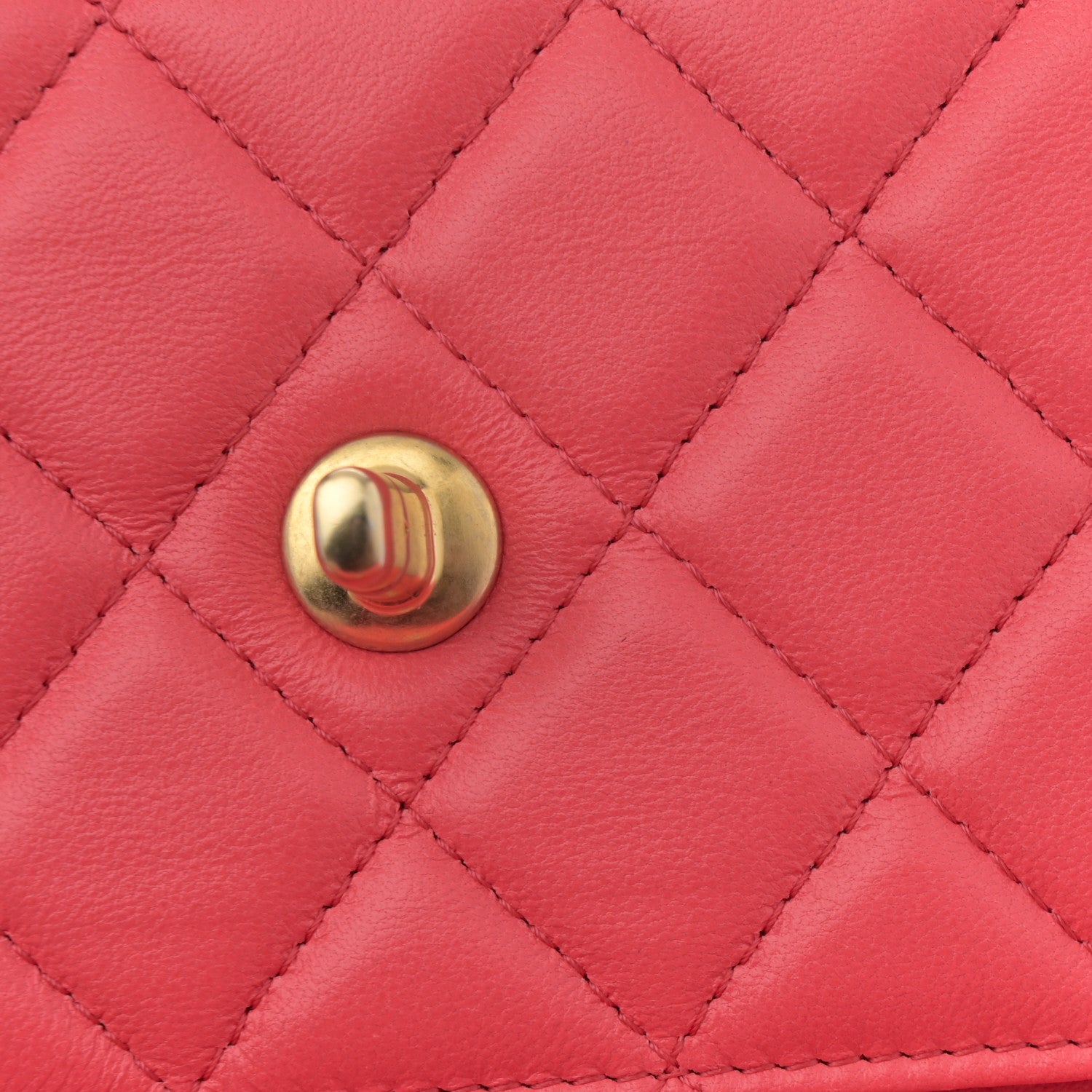 Lambskin Quilted Sweet Camellia Wallet On Chain WOC Coral