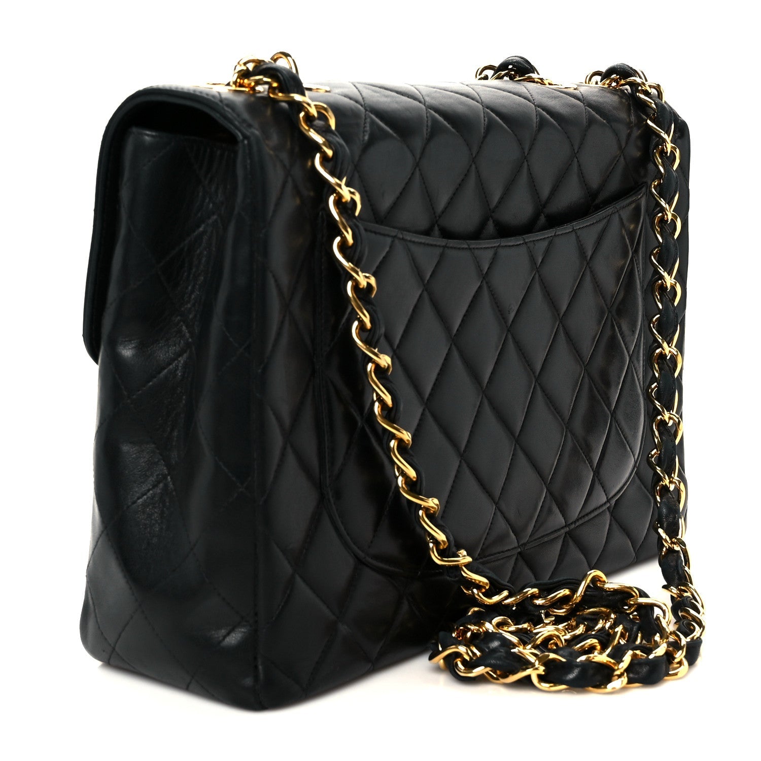 Lambskin Quilted XL Jumbo Single Flap Black