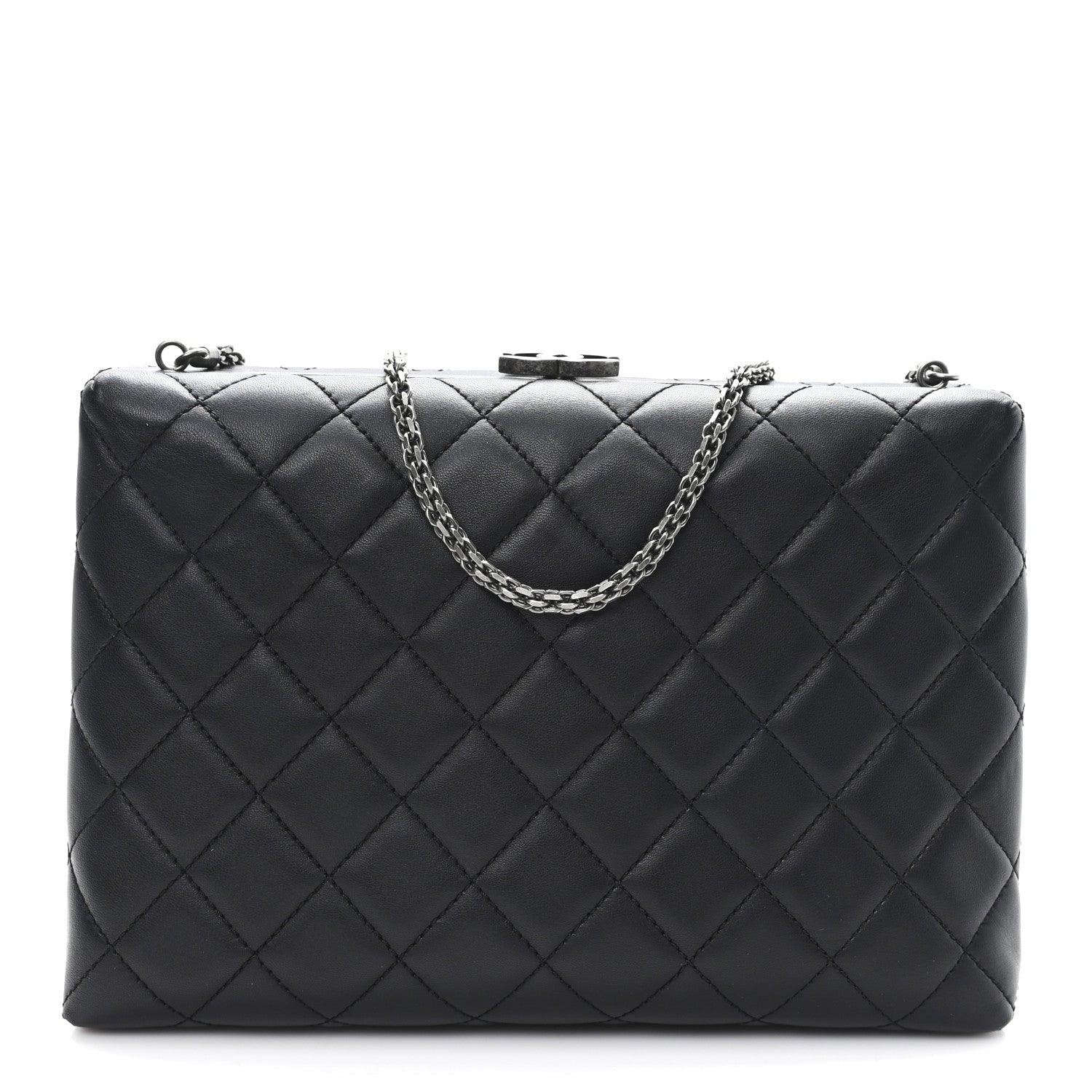 Lambskin Quilted Kisslock Minaudiere Black
