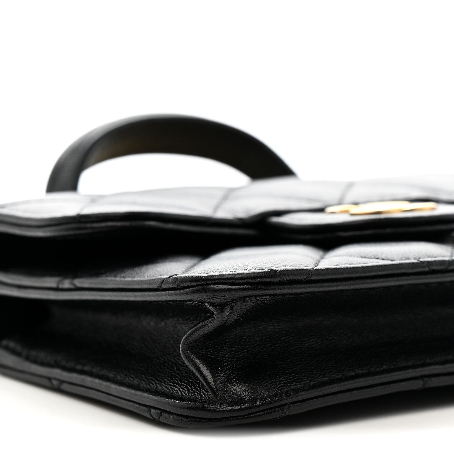 Lambskin Quilted Top Handle Flap Coin Purse With Chain Black