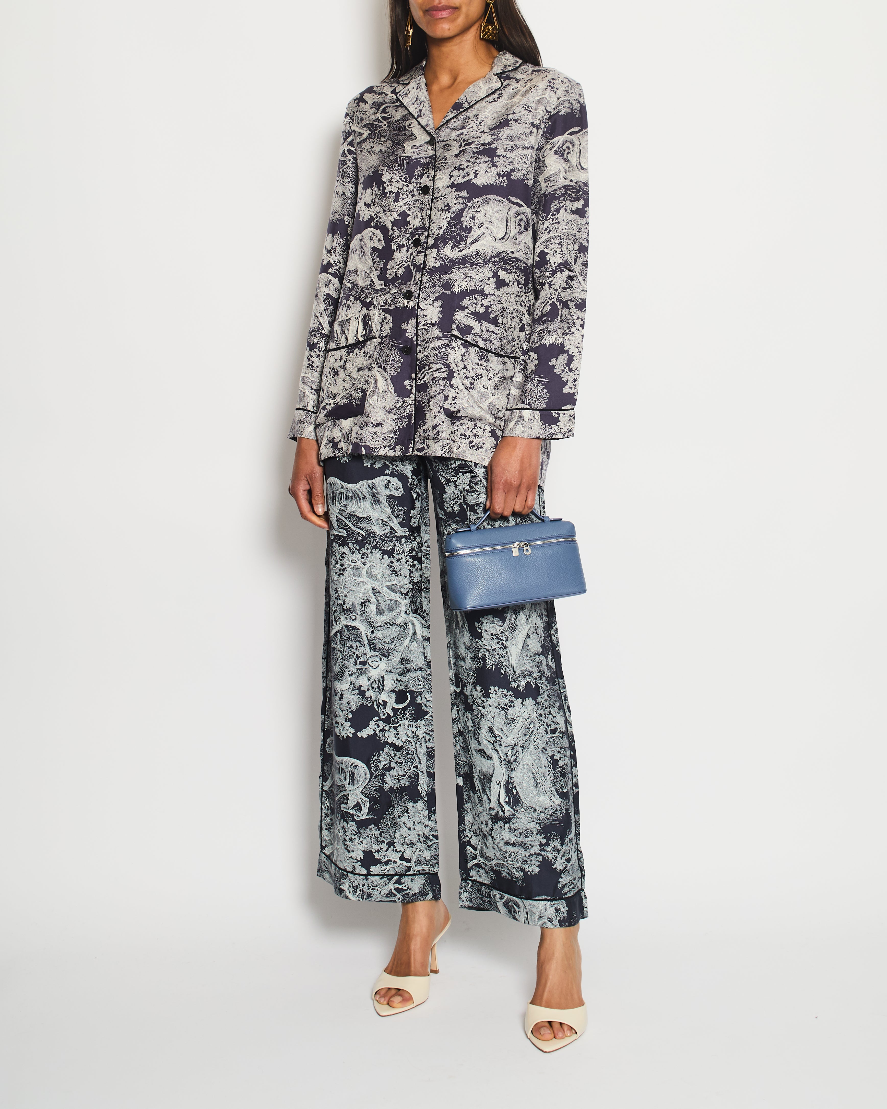 Christian Dior Navy Toile Du Jouy Silk Trousers Size FR 34 (UK 6)