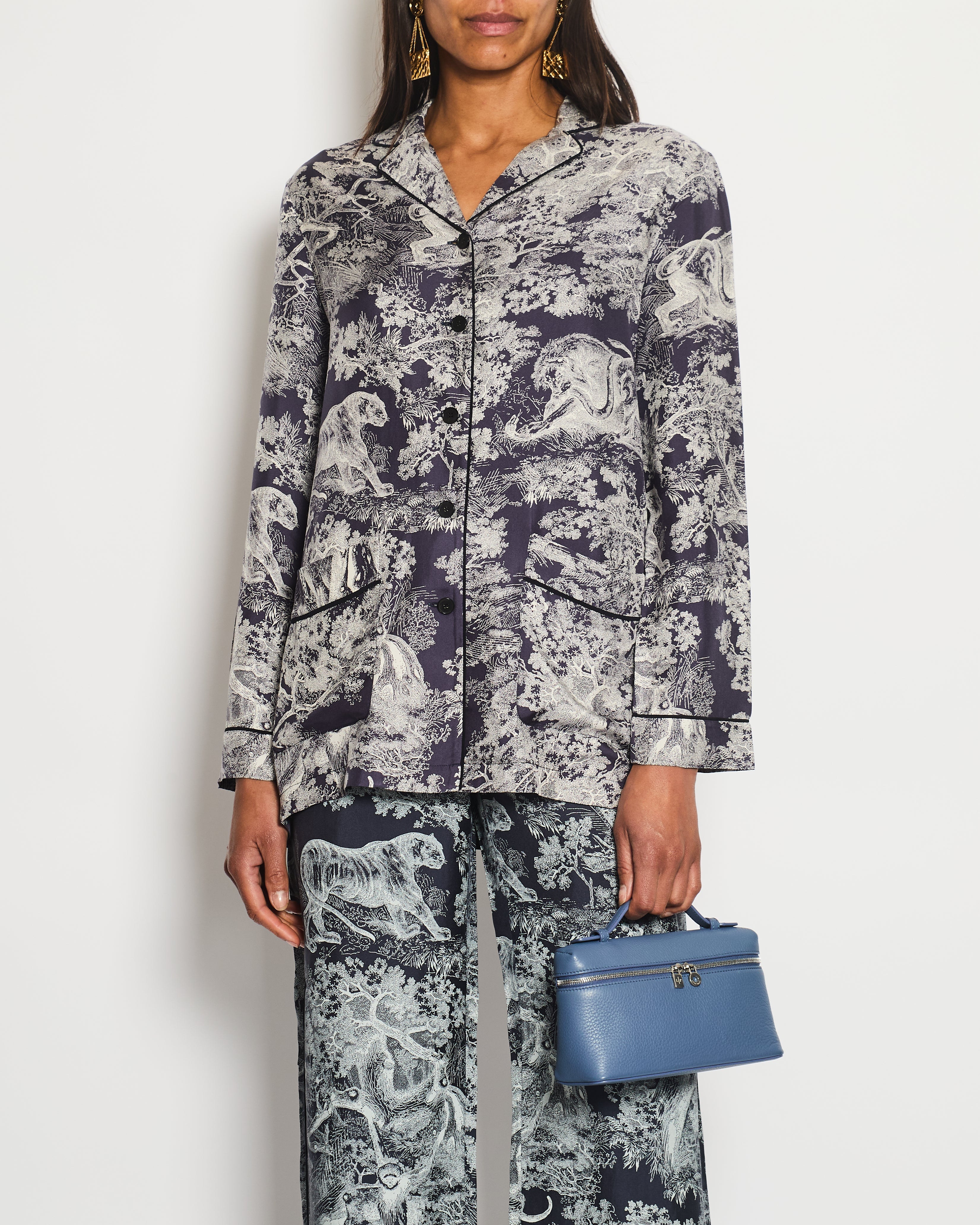 Christian Dior Purple Toile Du Jouy Silk Button Down Shirt Size FR 34 (UK 6)