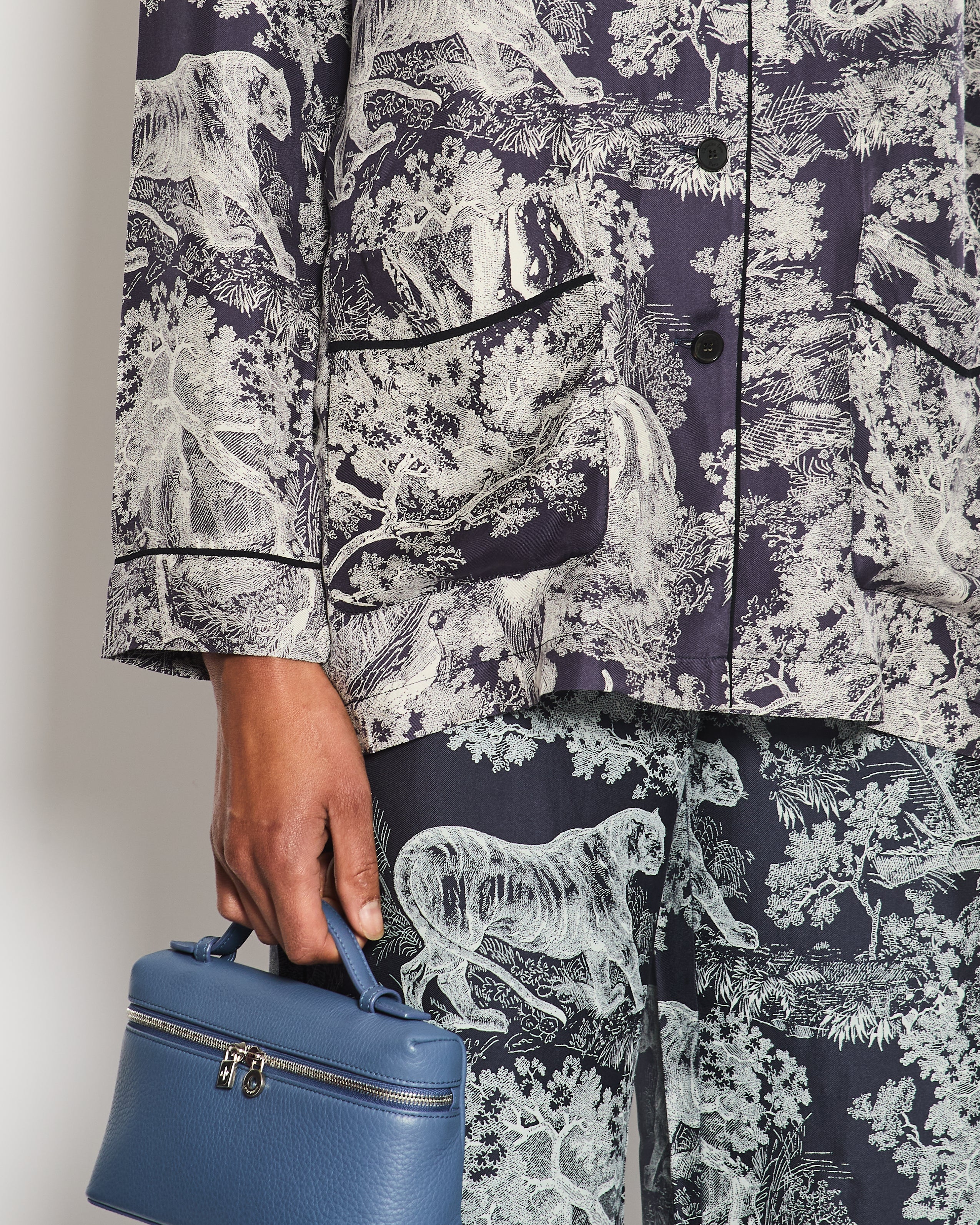 Christian Dior Navy Toile Du Jouy Silk Trousers Size FR 34 (UK 6)