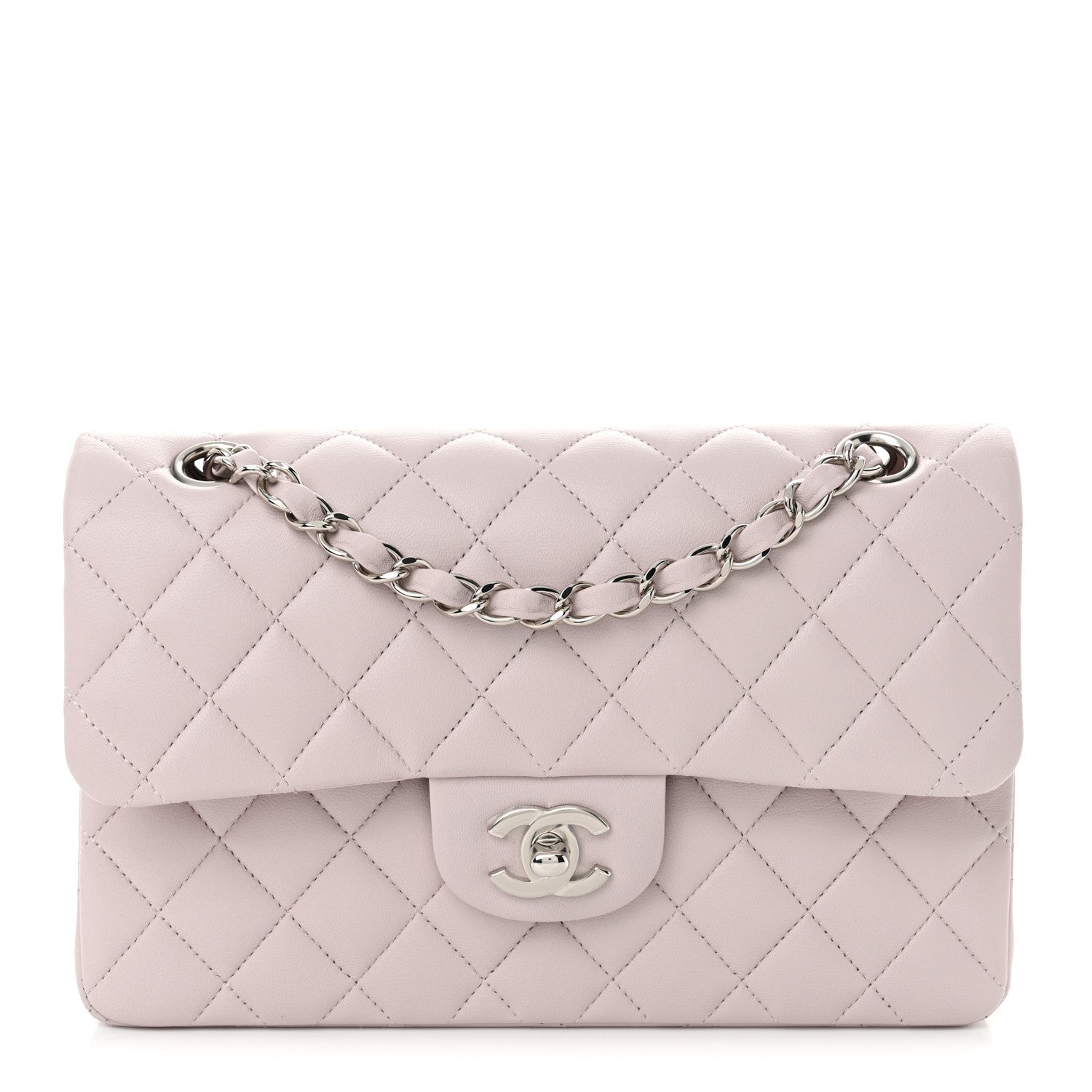 Lambskin Quilted Small Double Flap Light Purple