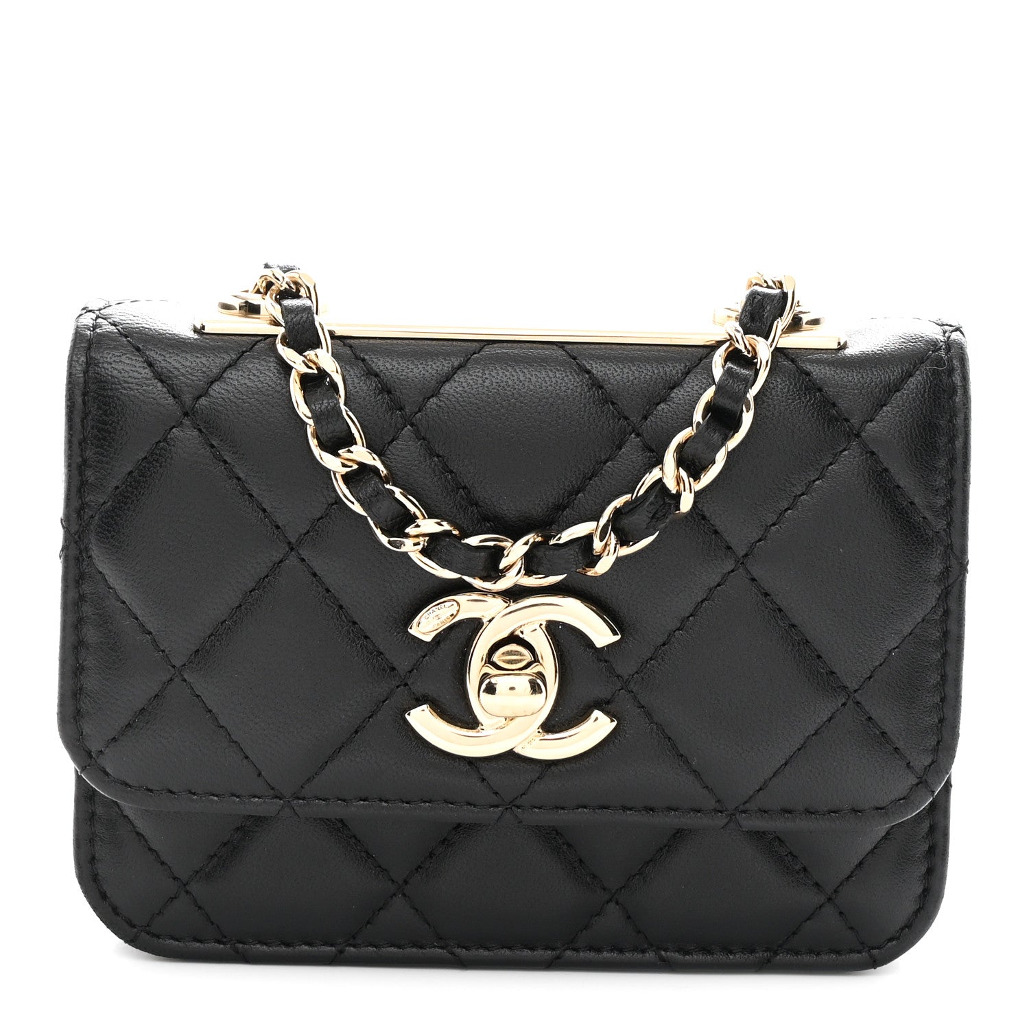 Lambskin Quilted Trendy CC Card Holder On Chain Black