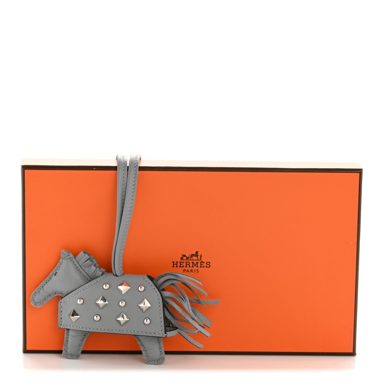 Milo Lambskin Studded Grigri Rodeo Robeo Rock Horse Bag Charm PM Gris Pantin