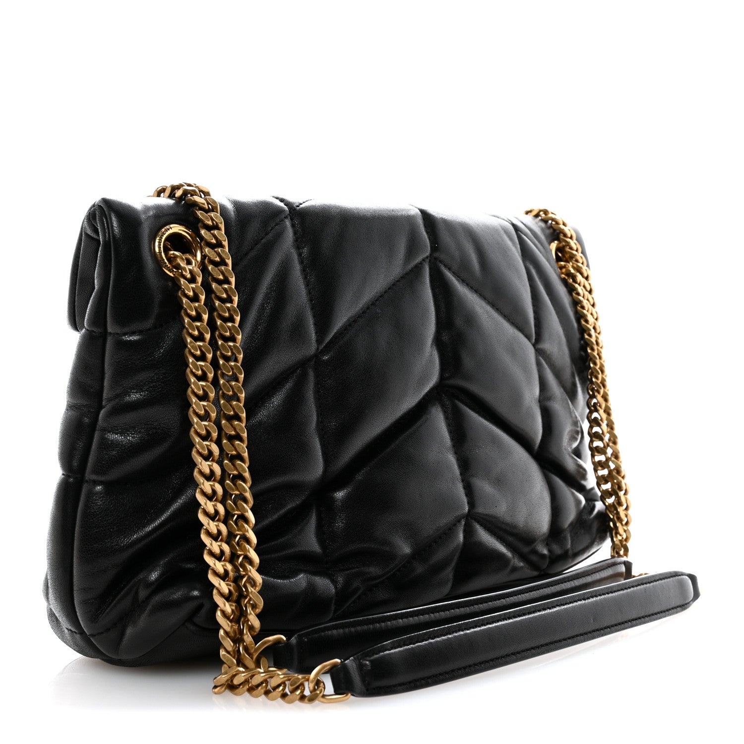 Lambskin Quilted Small Loulou Puffer Monogram Chain Satchel Black