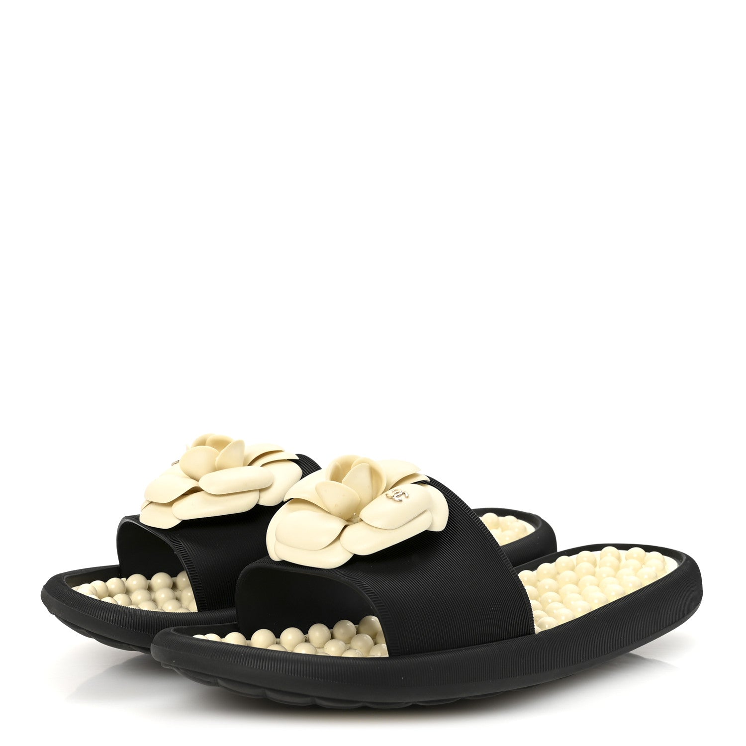 Thermoplastic PVC Camellia Mule Sandals 38 Black Ivory