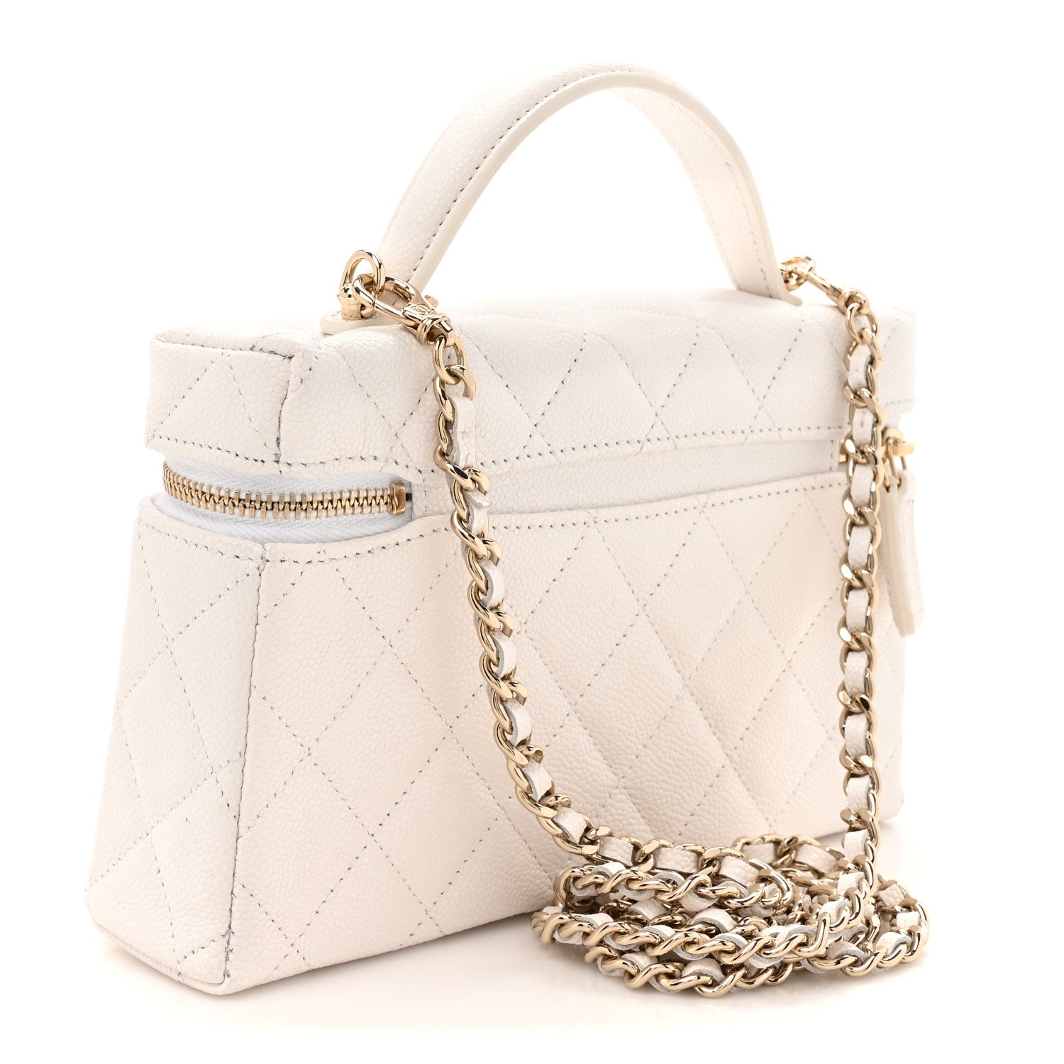 Caviar Quilted Top Handle Slim Vanity With Chain White
