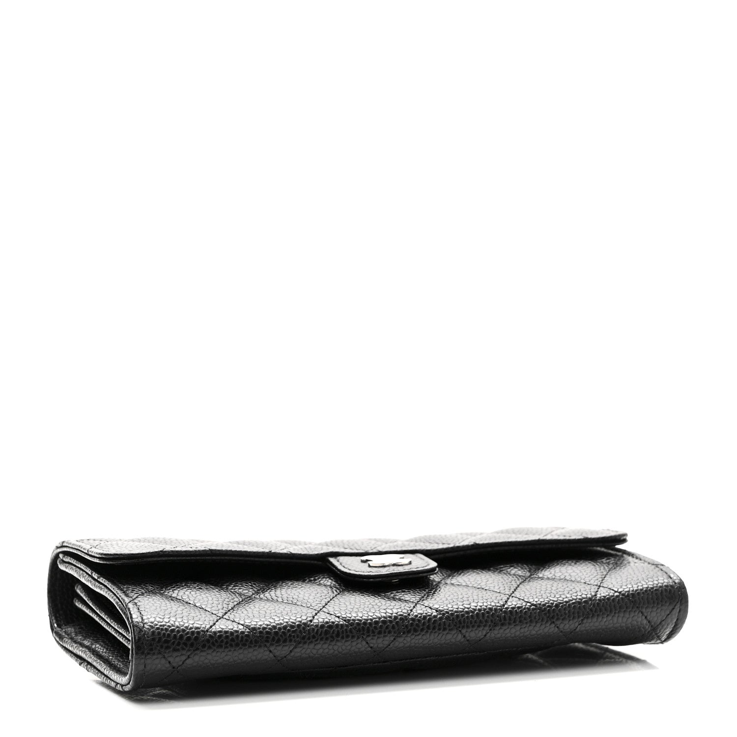 Caviar Quilted Large Gusset Flap Wallet Black