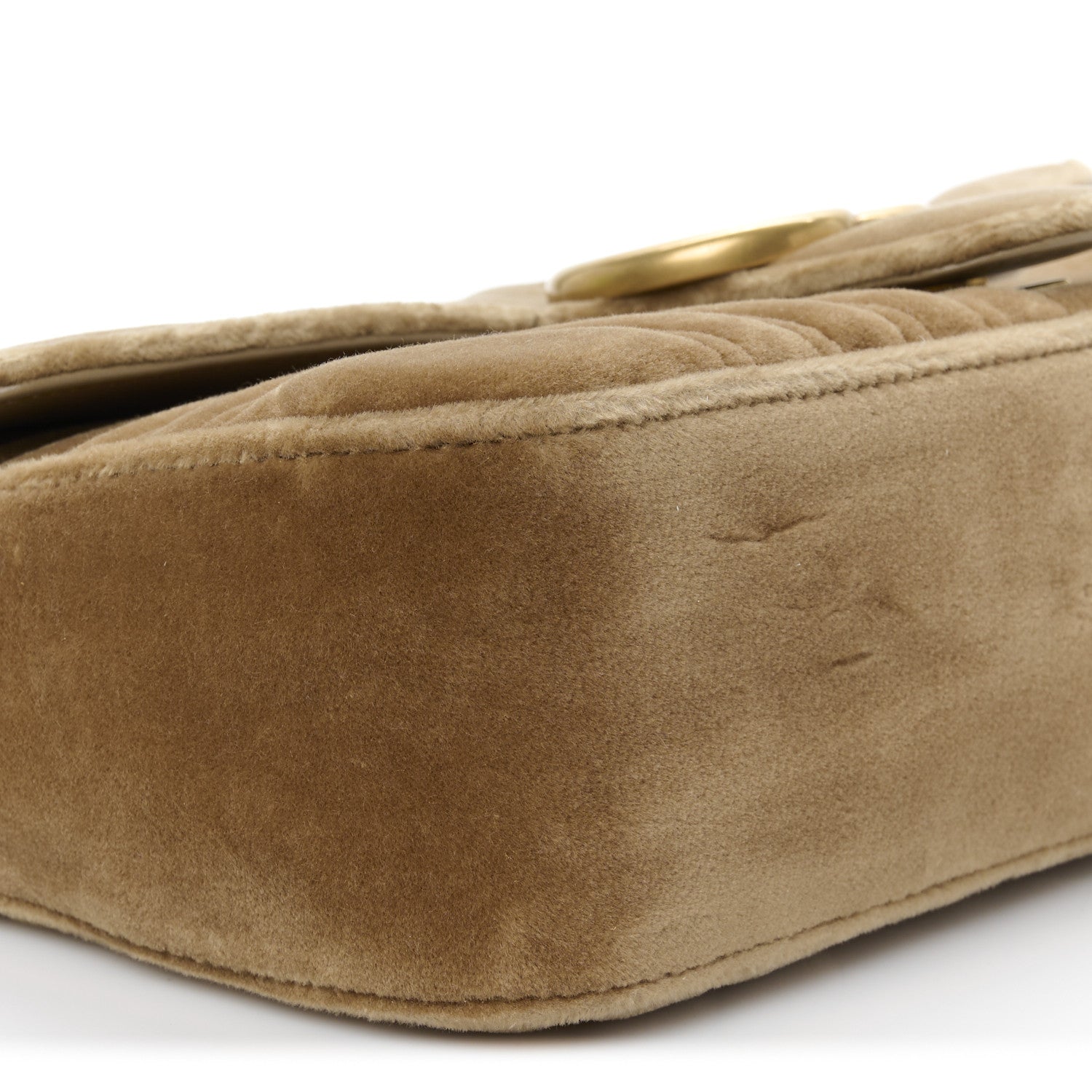 Velvet Matelasse Small GG Marmont Shoulder Bag Taupe