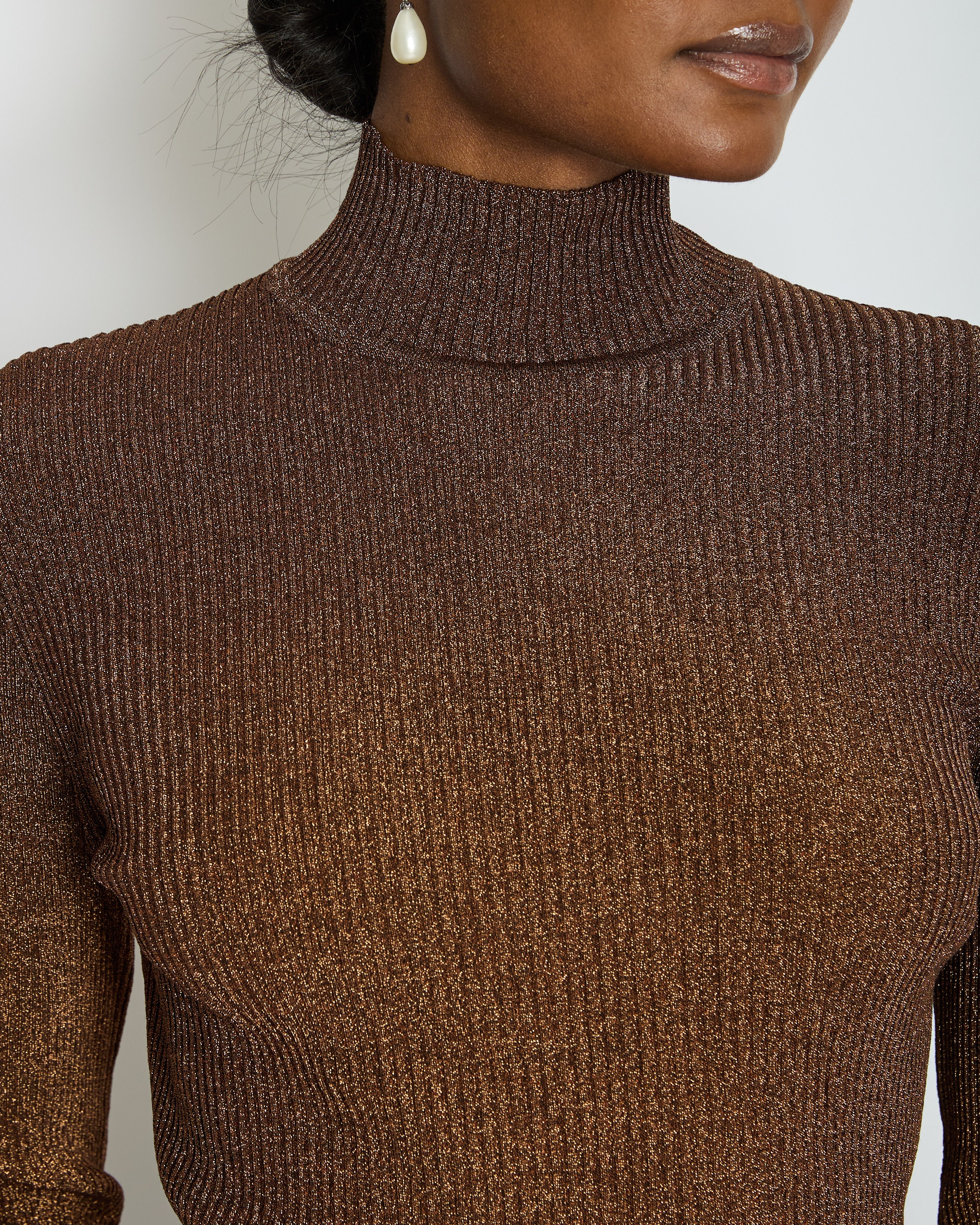 Hermès Bronze Metallic Knitted Longsleeve Jumper Size FR 34 (UK 6)