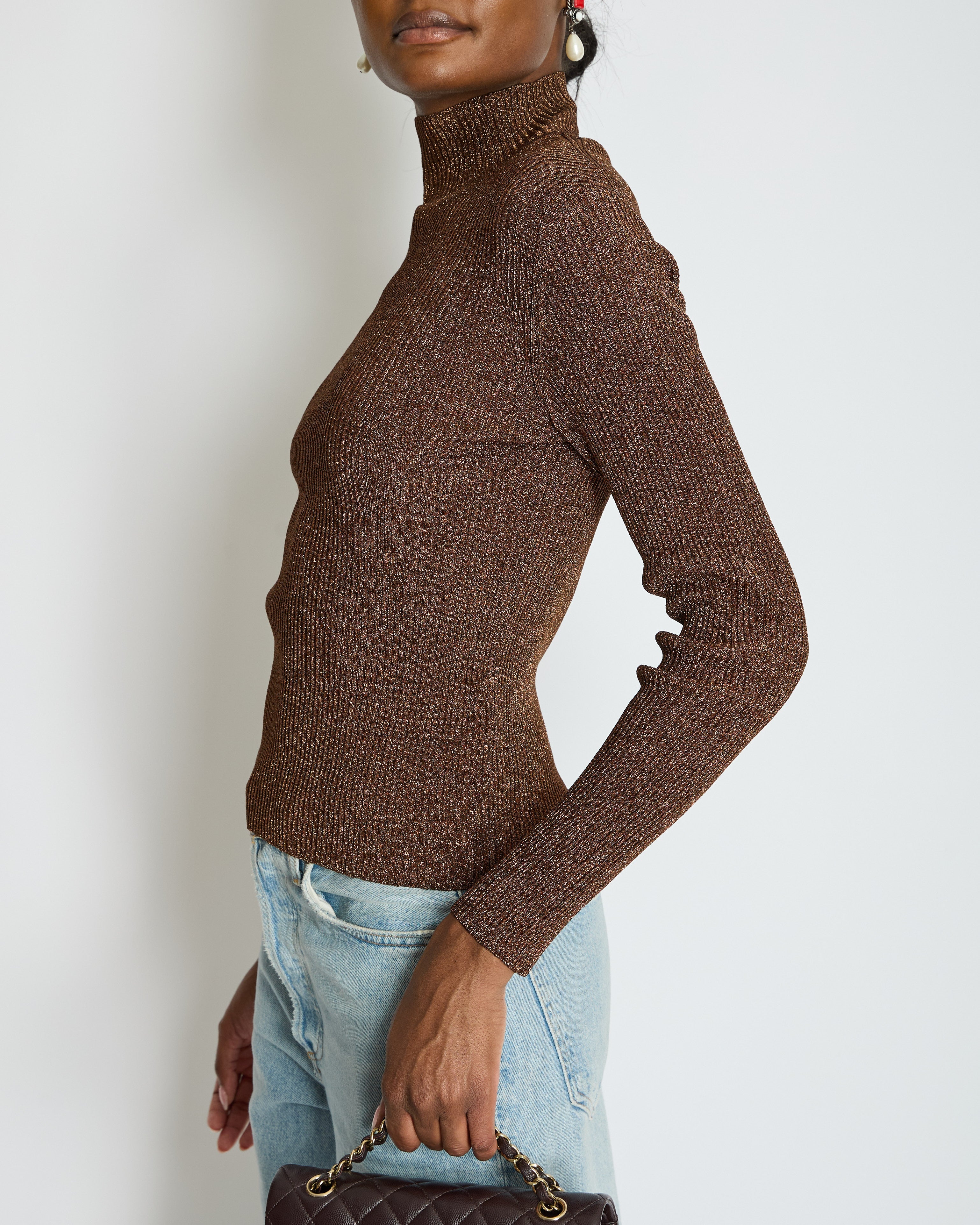 Hermès Bronze Metallic Knitted Longsleeve Jumper Size FR 34 (UK 6)