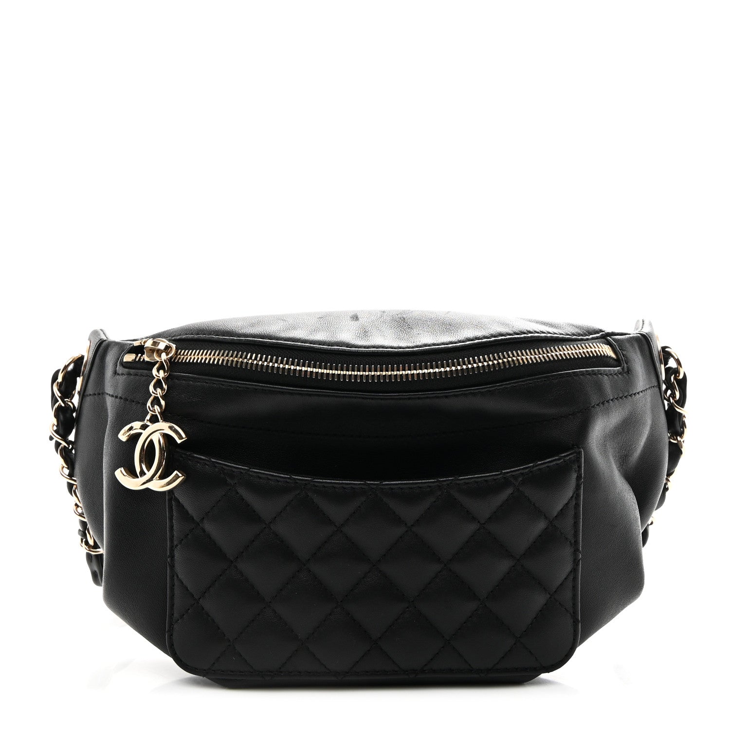 Lambskin Quilted Waist Bag Fanny Pack Black