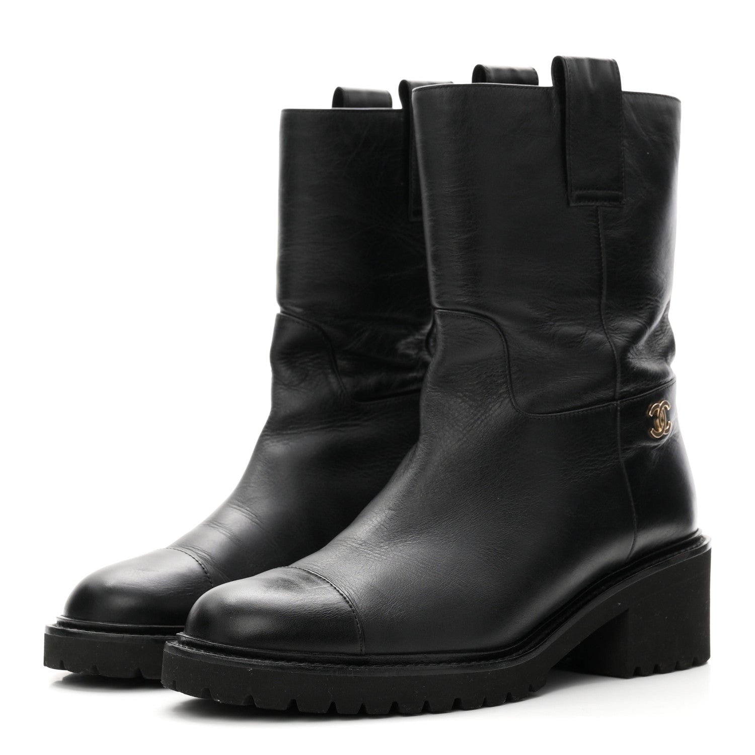 Calfskin CC Ankle Boots 37.5 Black
