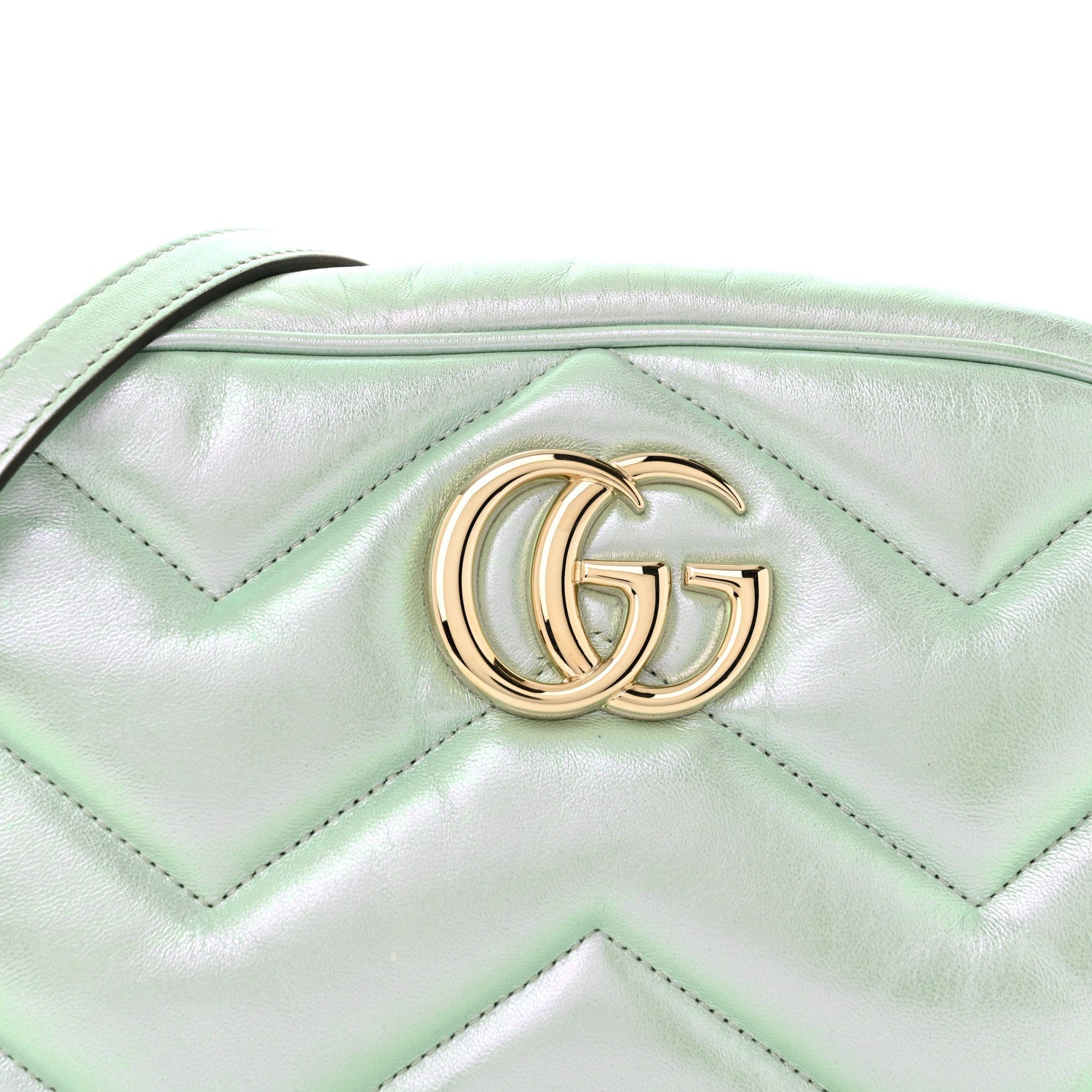 Iridescent Nappa Chevron Matelasse Small GG Marmont Chain Shoulder Bag Iridescent Salvy Green
