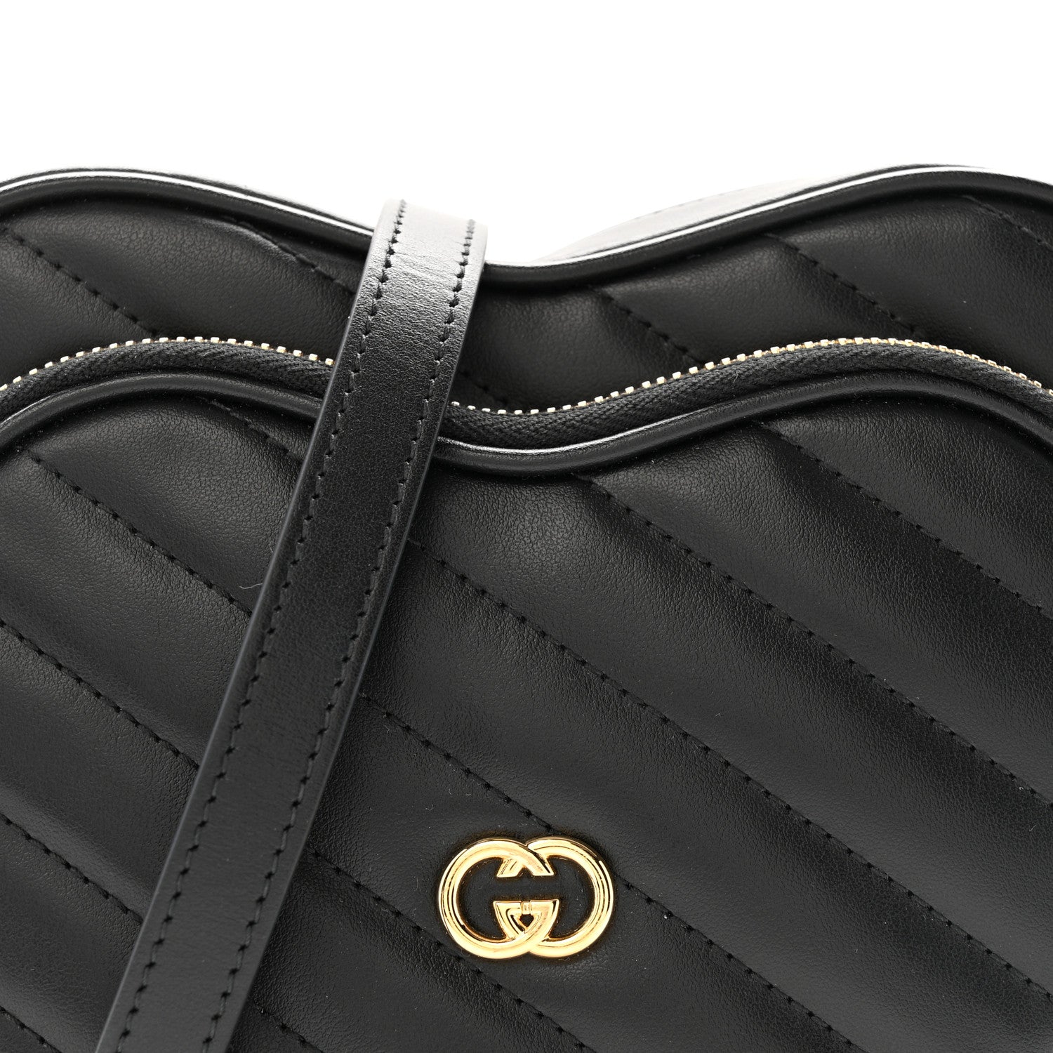 Calfskin Matelasse Diagonal Mini Interlocking G Heart Shoulder Bag Black