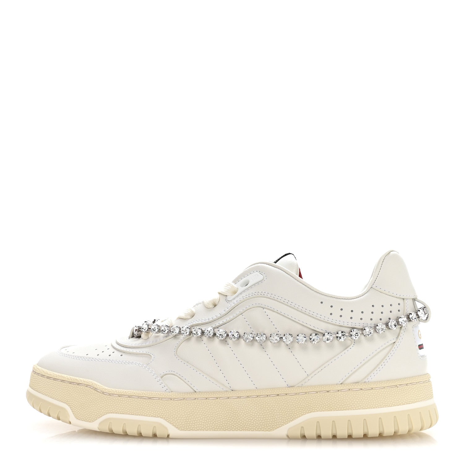 Calfskin Womens Re-Web Removable Crystal Sneakers 38.5 White