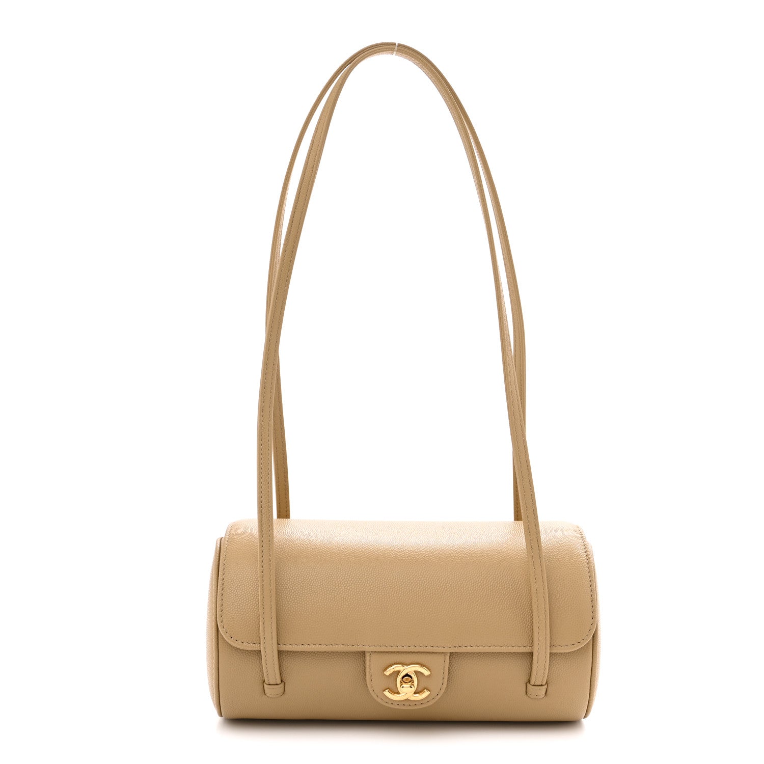 Shiny Caviar Preppy Coco Small Bowling Bag Dark Beige
