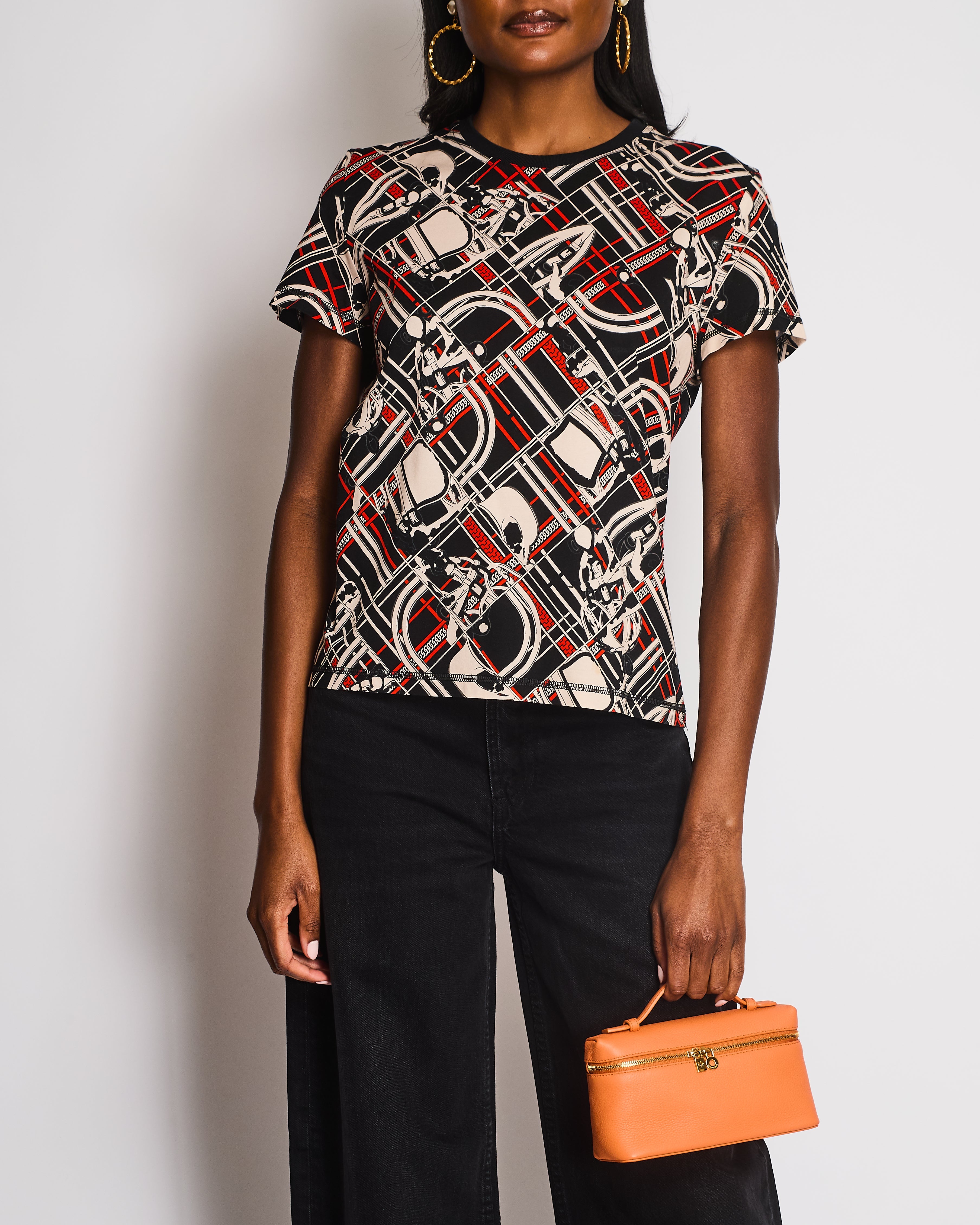 Hermès En Desordre et Chaines Black, Red, and Cream Chain T-Shirt Size FR 40 (UK 12)