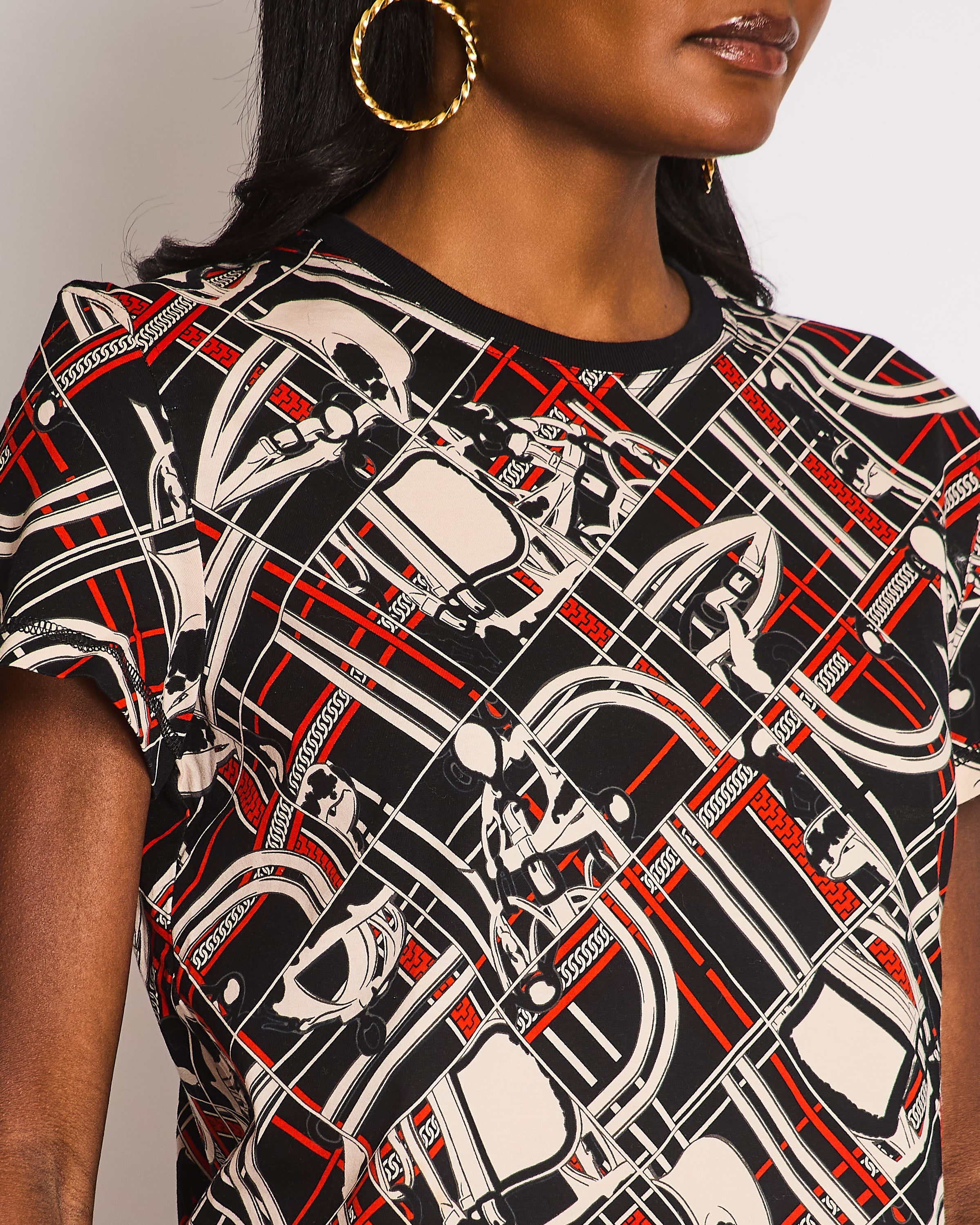 Hermès En Desordre et Chaines Black, Red, and Cream Chain T-Shirt Size FR 40 (UK 12)