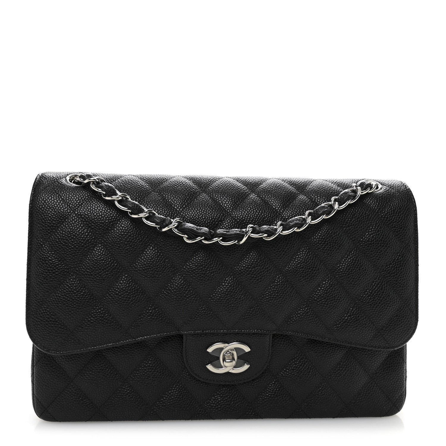 Caviar Quilted Jumbo Double Flap Black