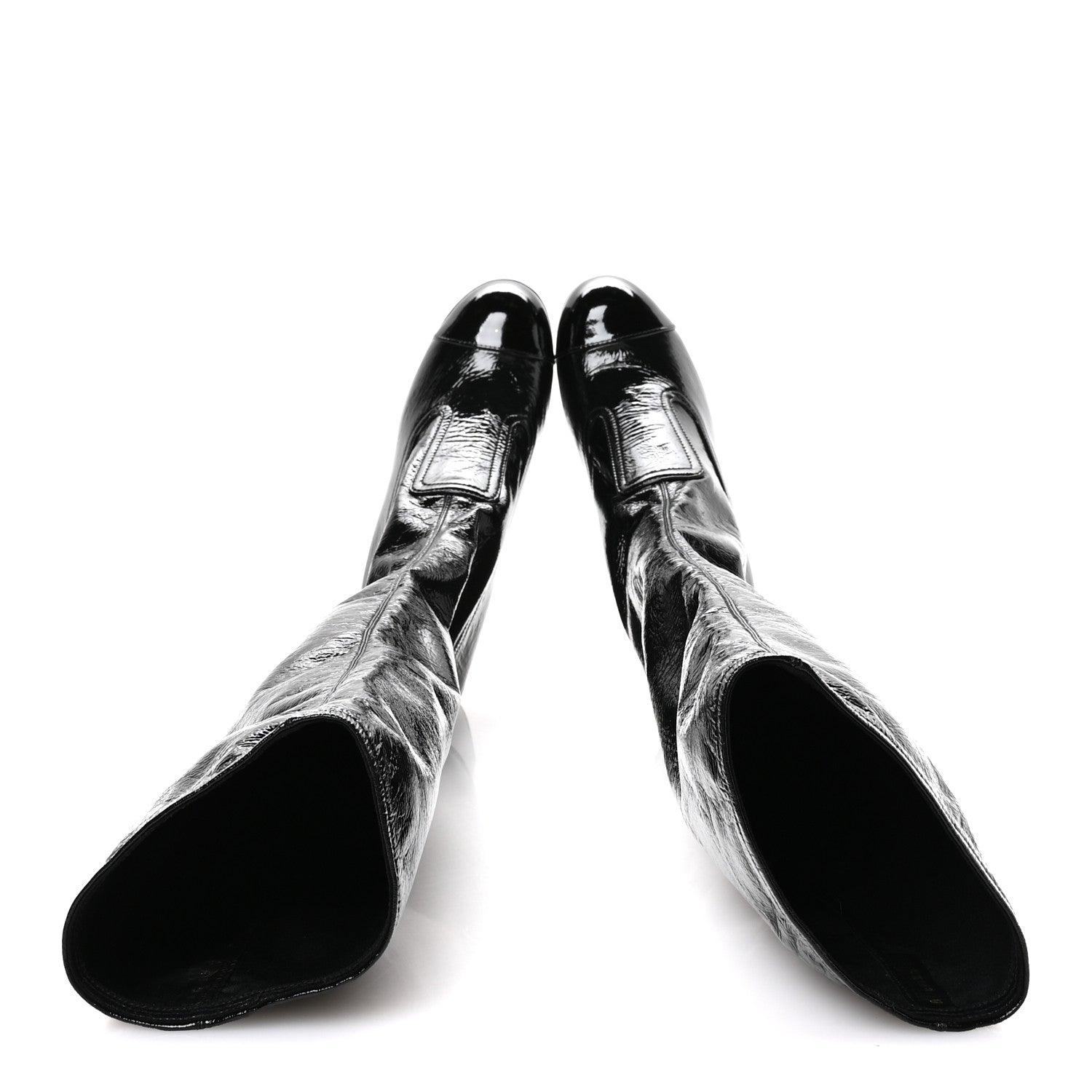 Crumpled Patent High Boots 39.5 Black