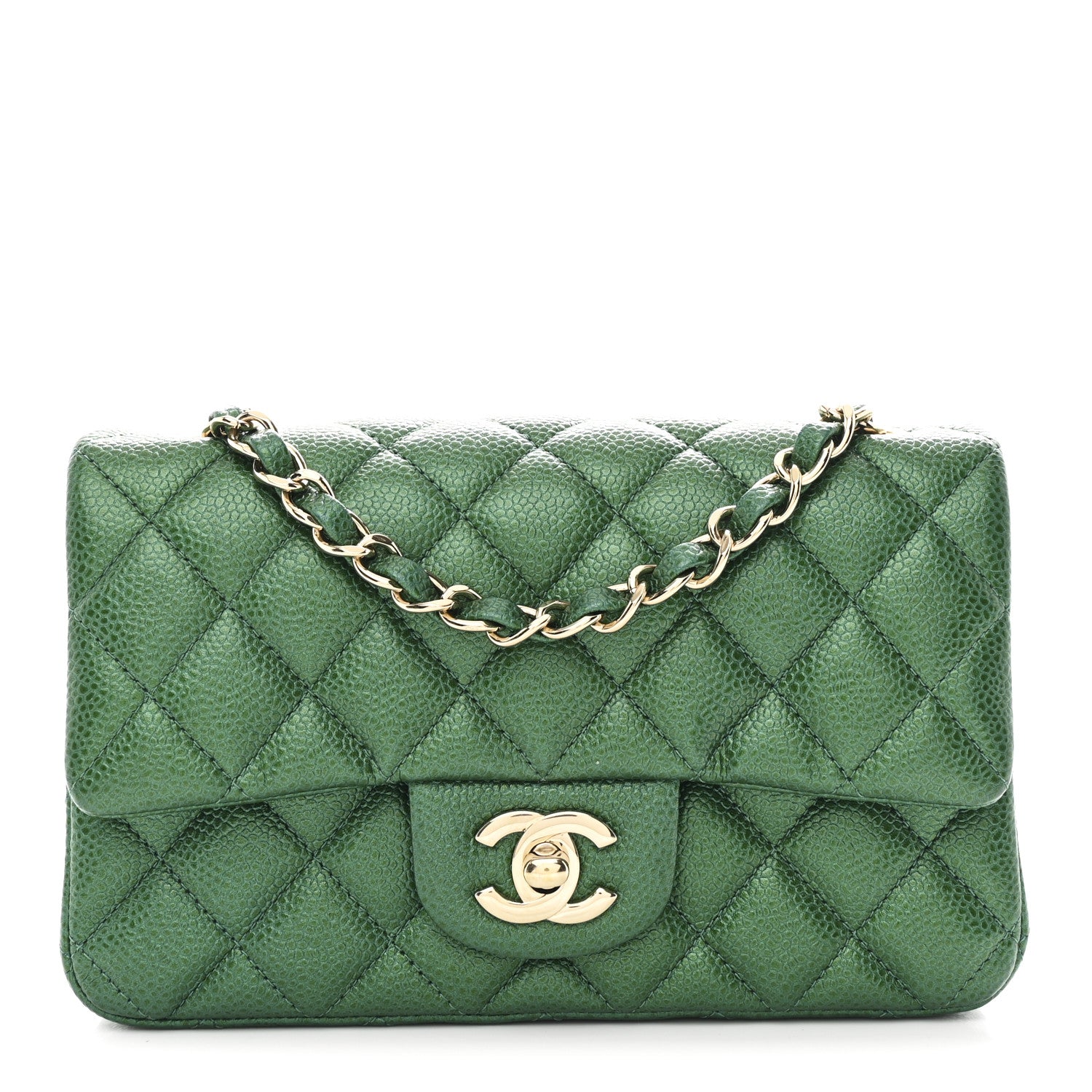 Metallic Caviar Quilted Mini Rectangular Flap Green
